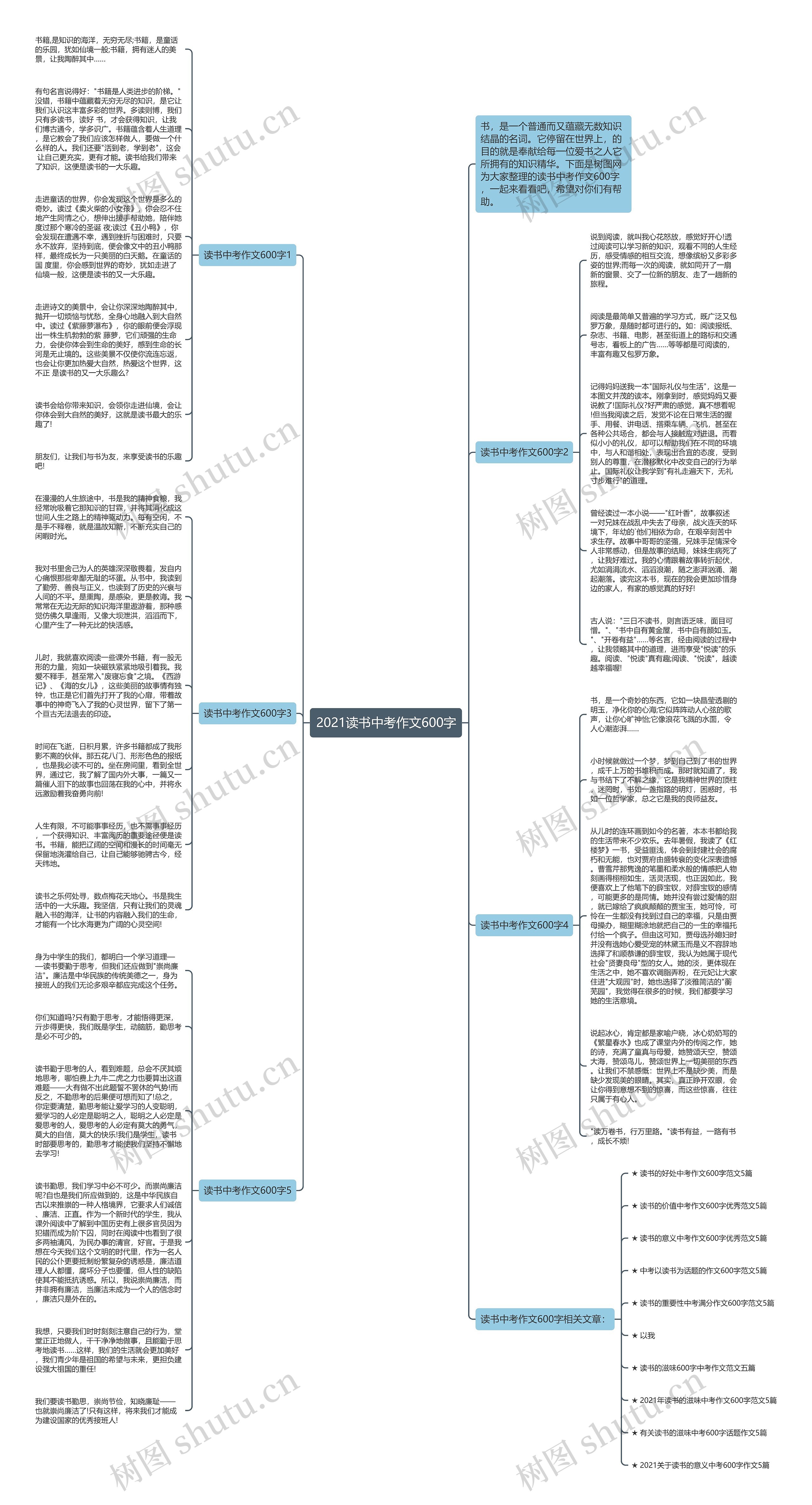 2021读书中考作文600字思维导图