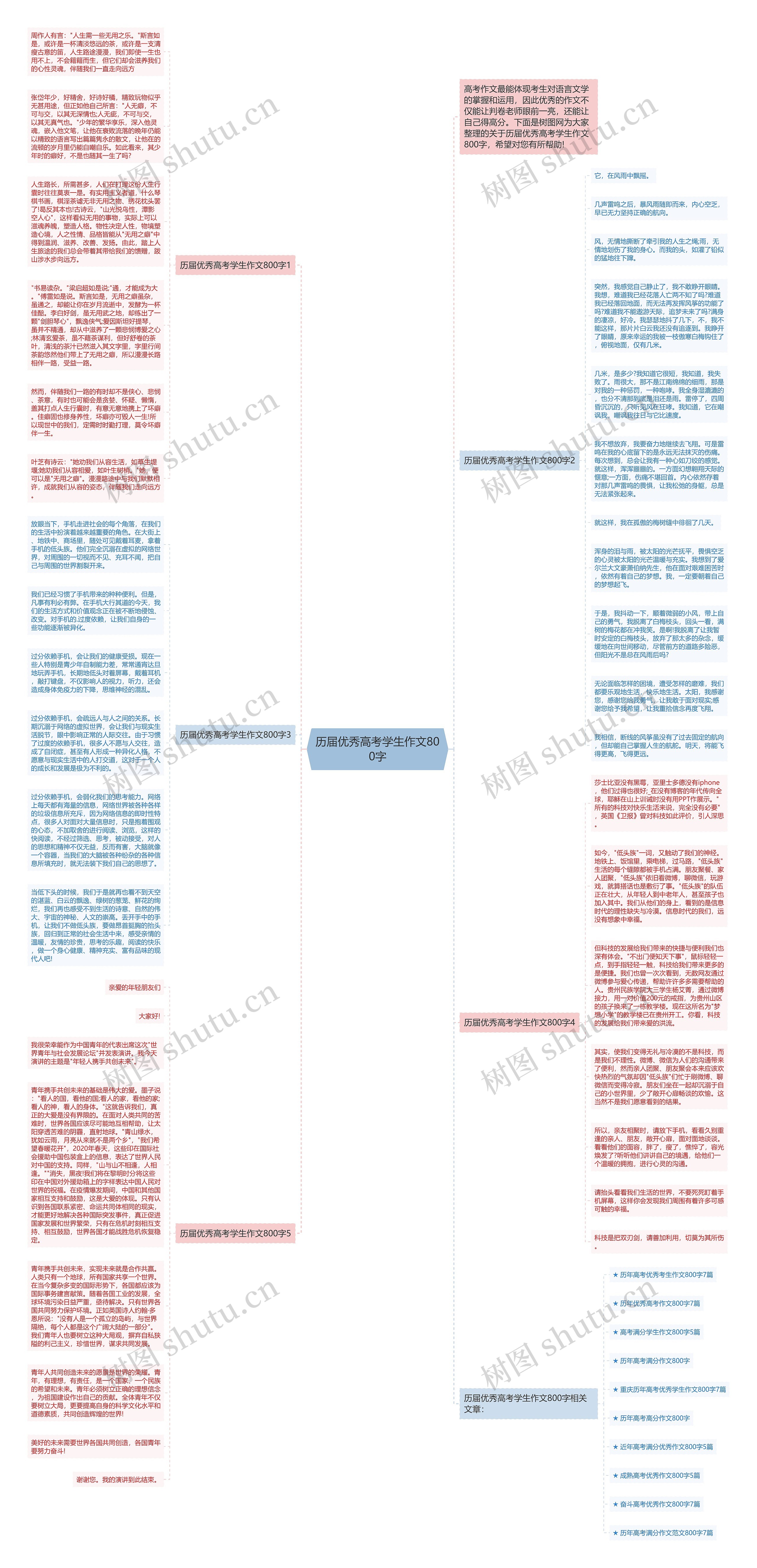 历届优秀高考学生作文800字思维导图