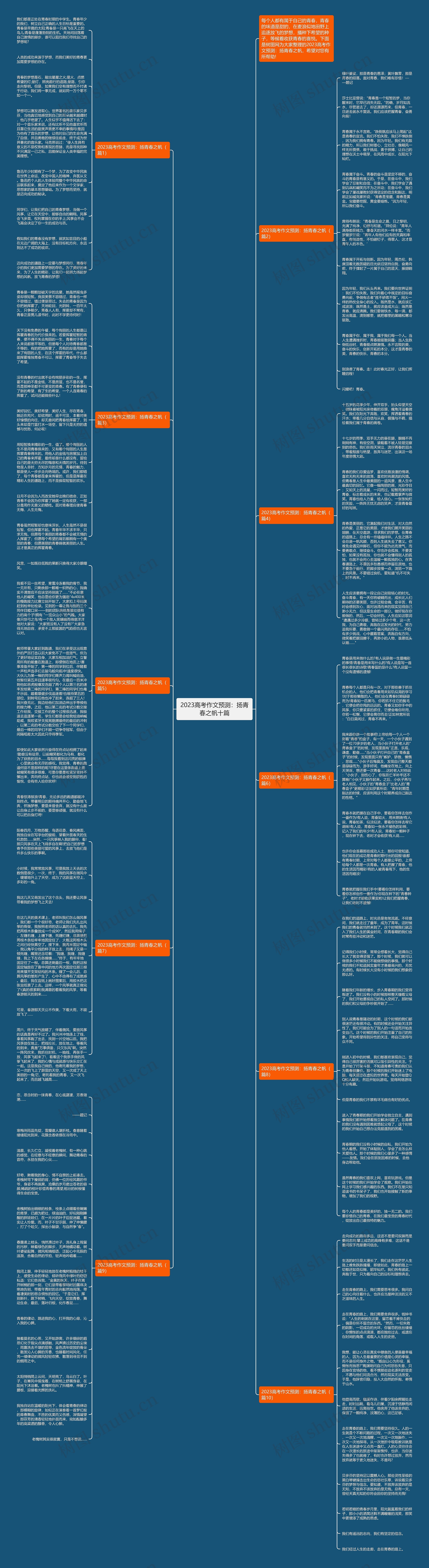 2023高考作文预测：扬青春之帆十篇思维导图