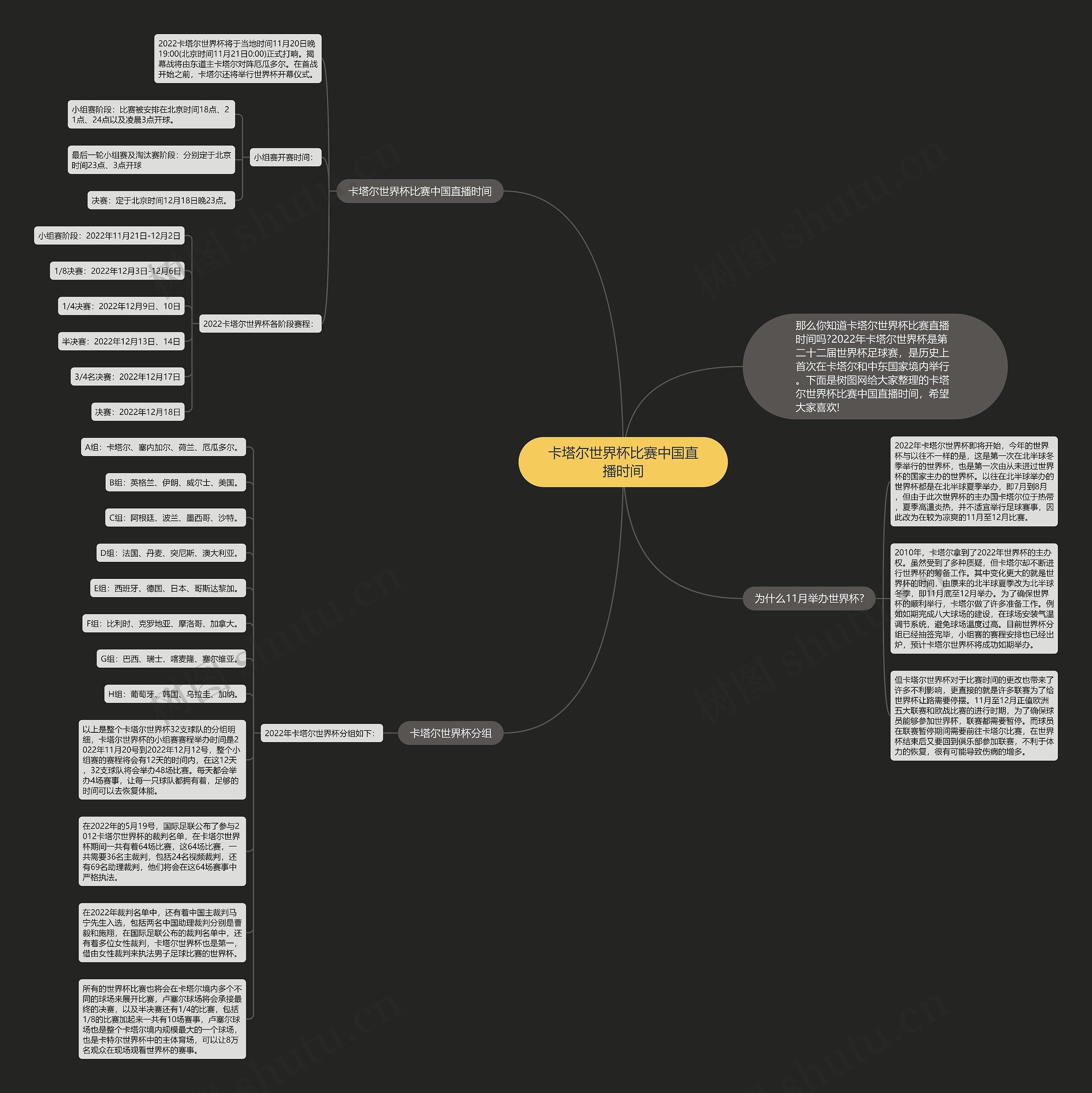 卡塔尔世界杯比赛中国直播时间思维导图