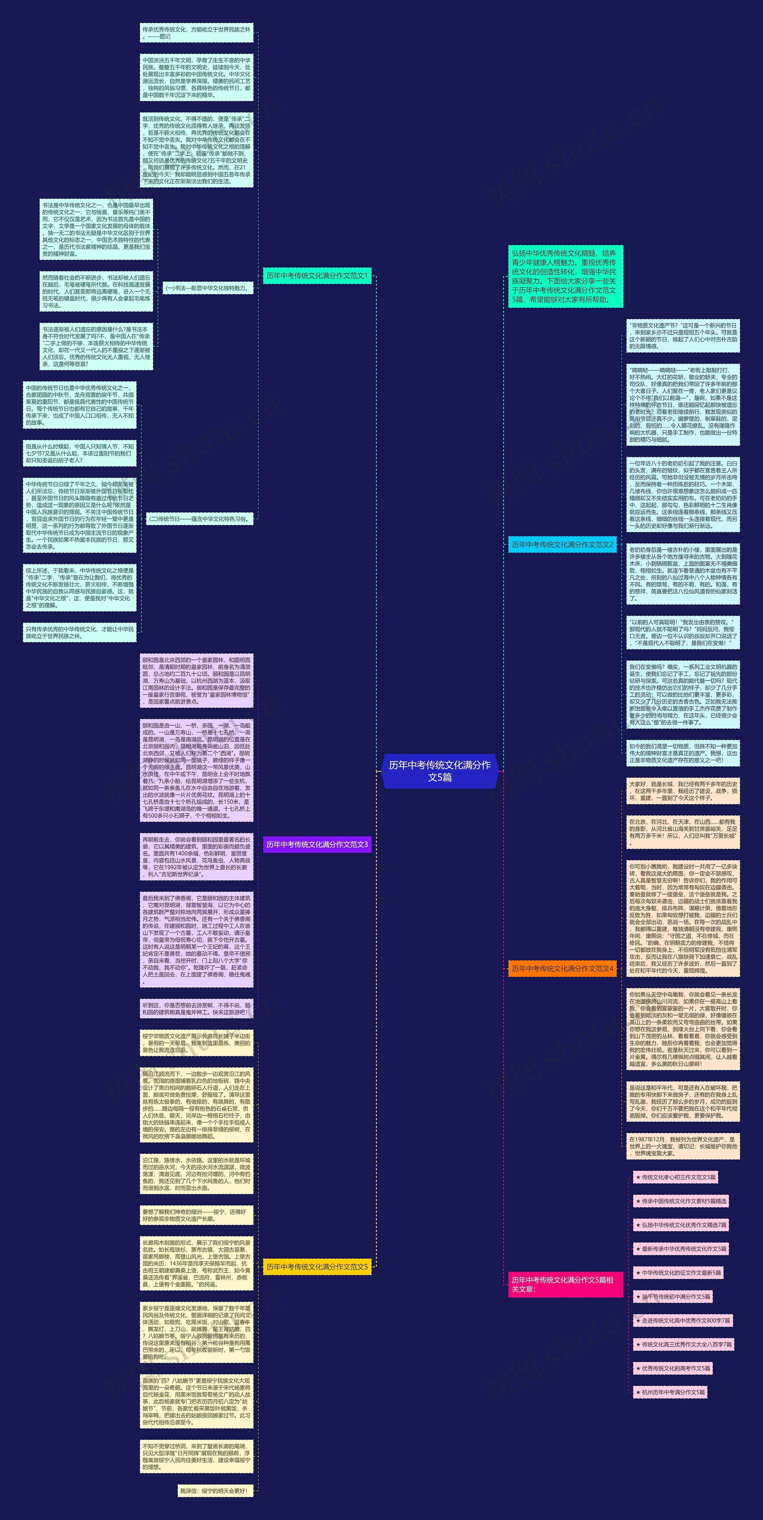 历年中考传统文化满分作文5篇思维导图