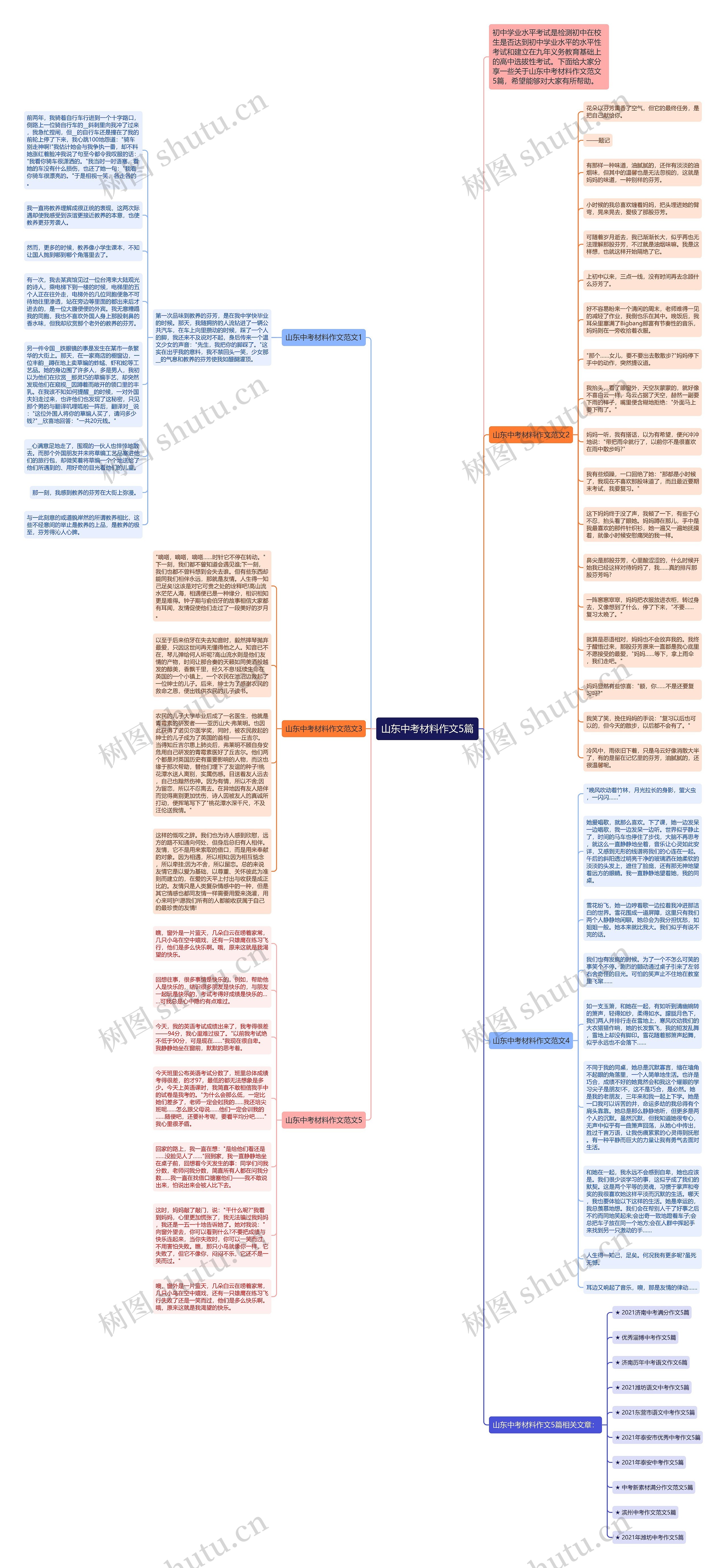 山东中考材料作文5篇思维导图高清图 山东中考材料作文5篇思维导图