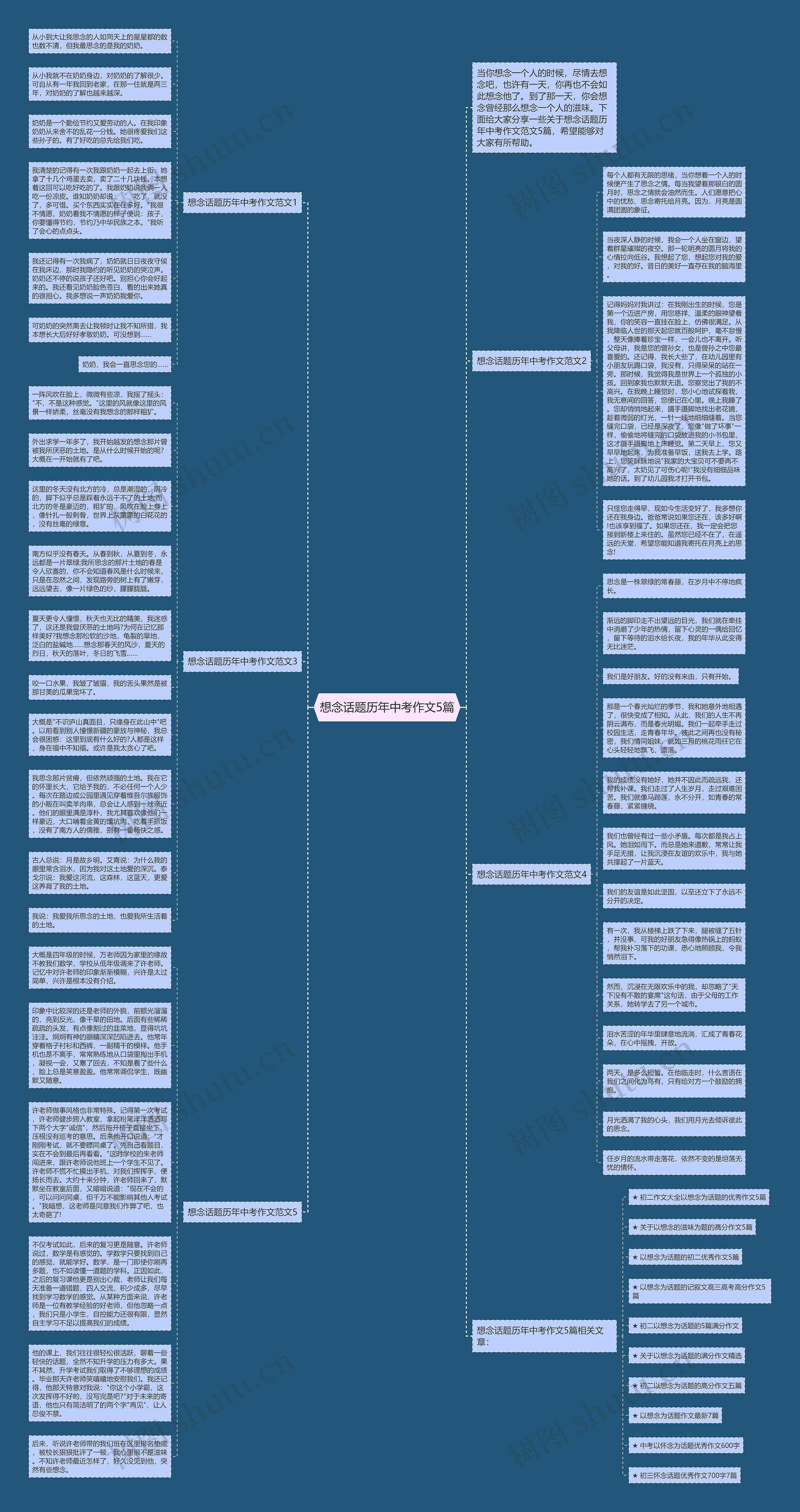 想念话题历年中考作文5篇思维导图