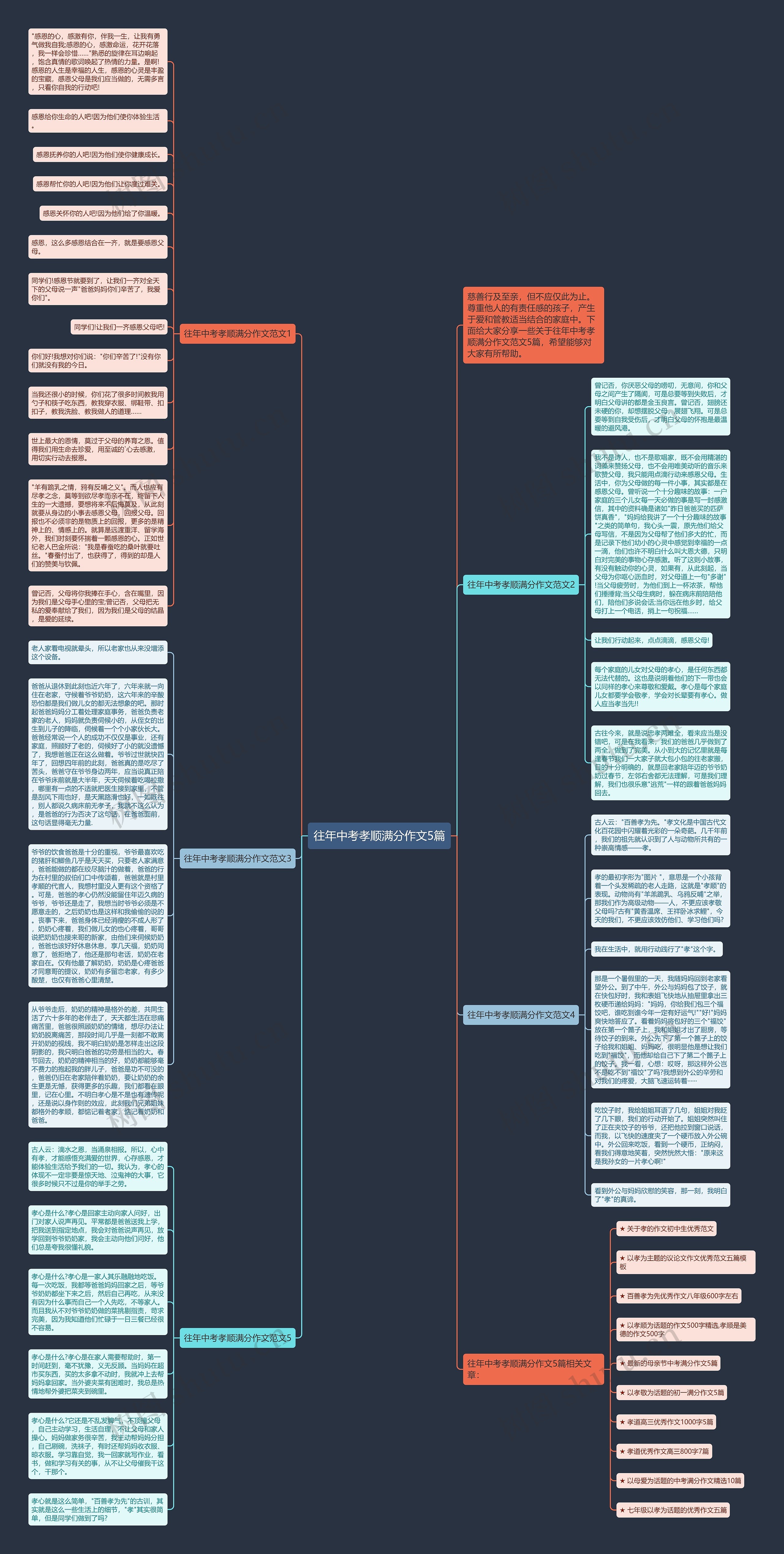 往年中考孝顺满分作文5篇思维导图