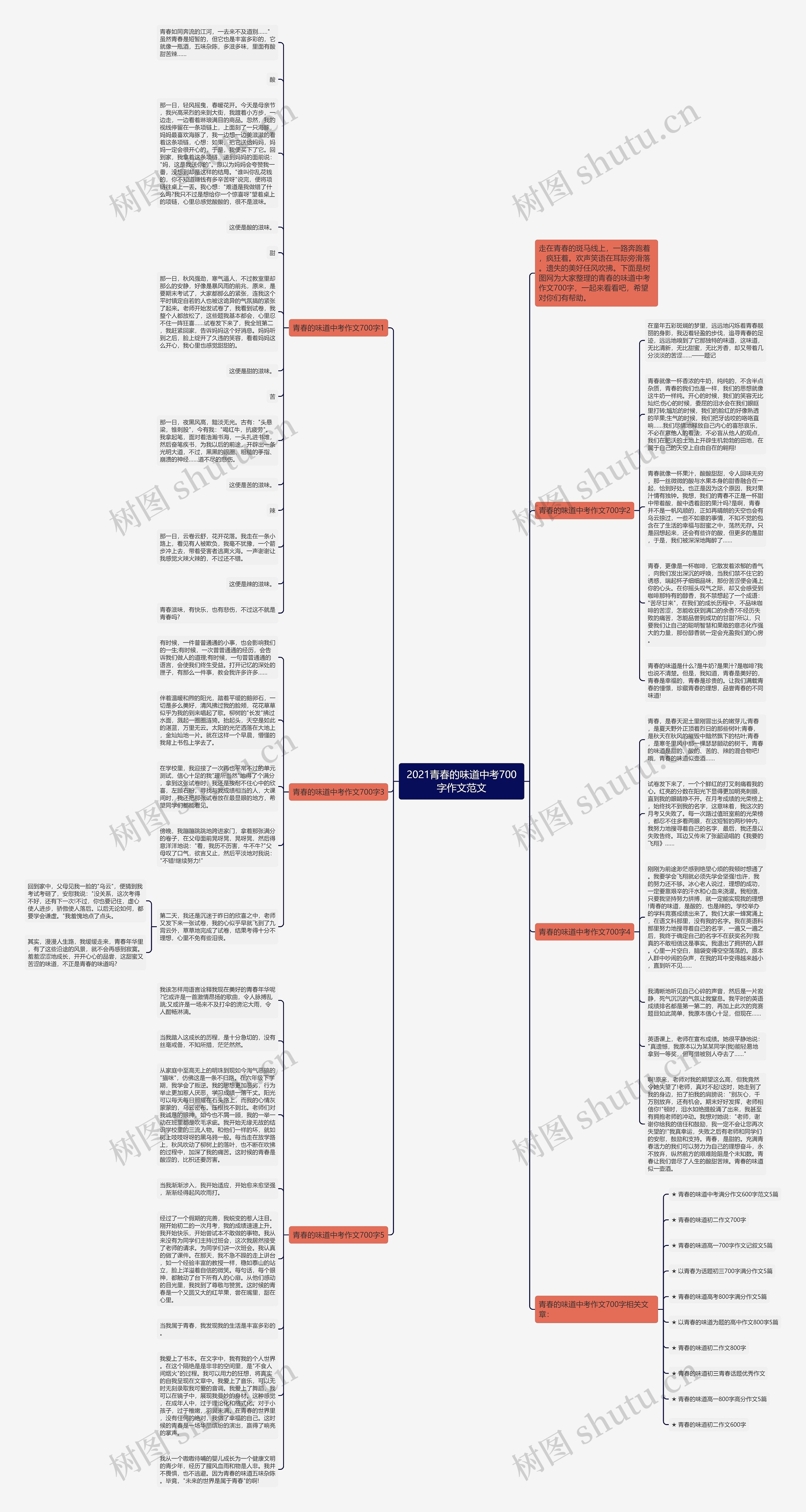 2021青春的味道中考700字作文范文思维导图