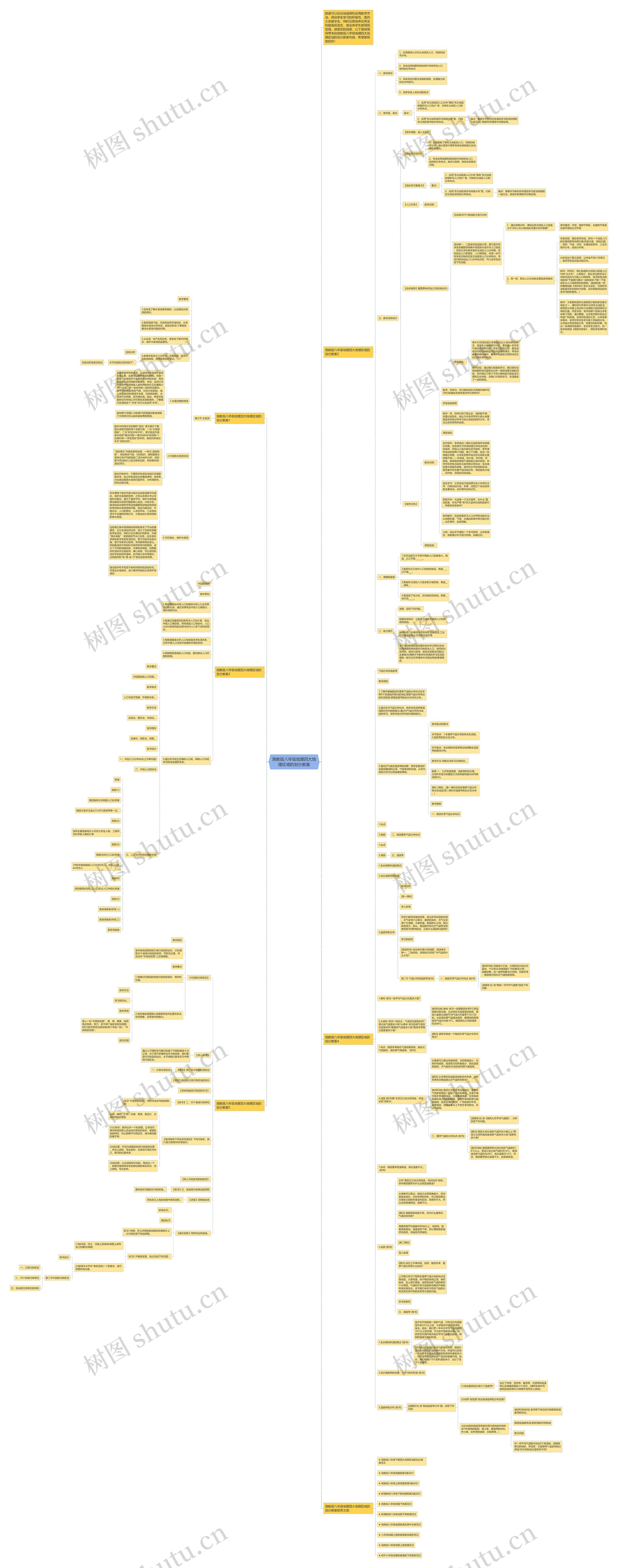湘教版八年级地理四大地理区域的划分教案思维导图