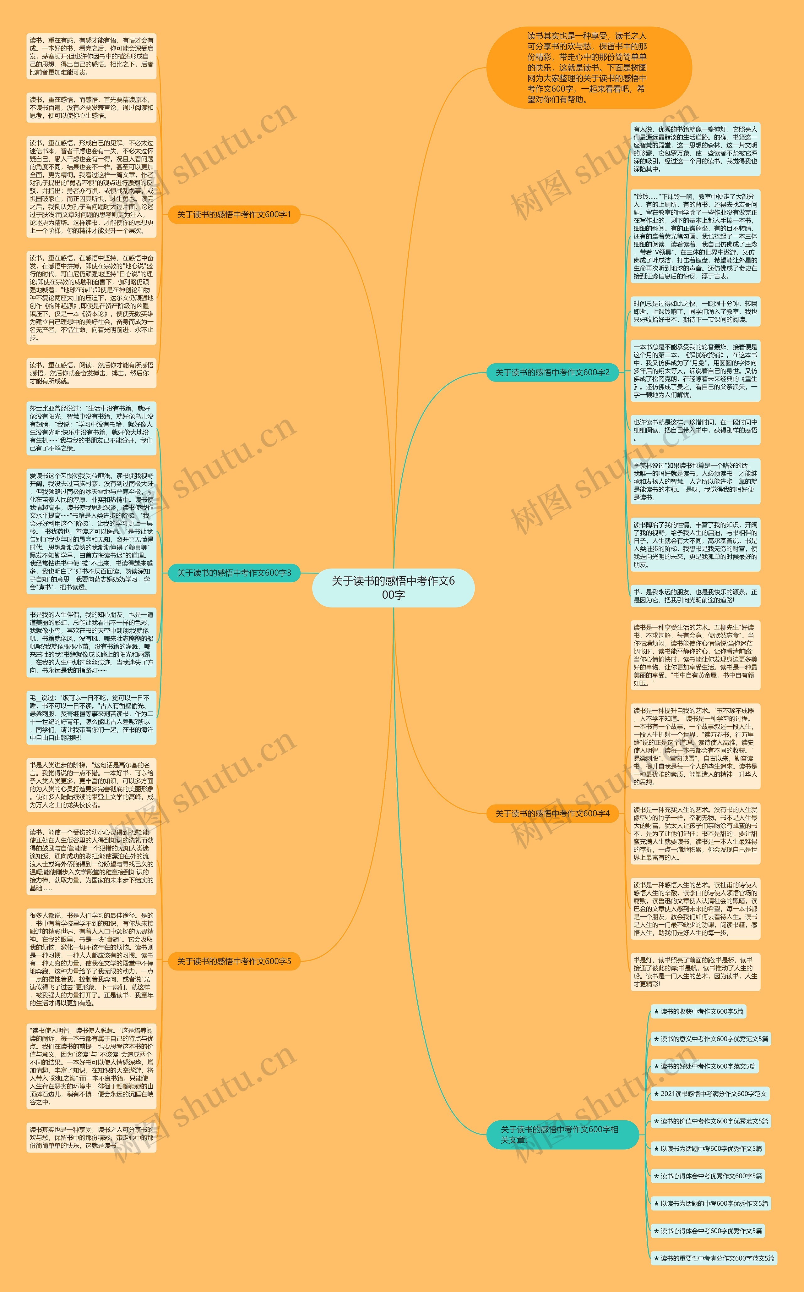 关于读书的感悟中考作文600字思维导图