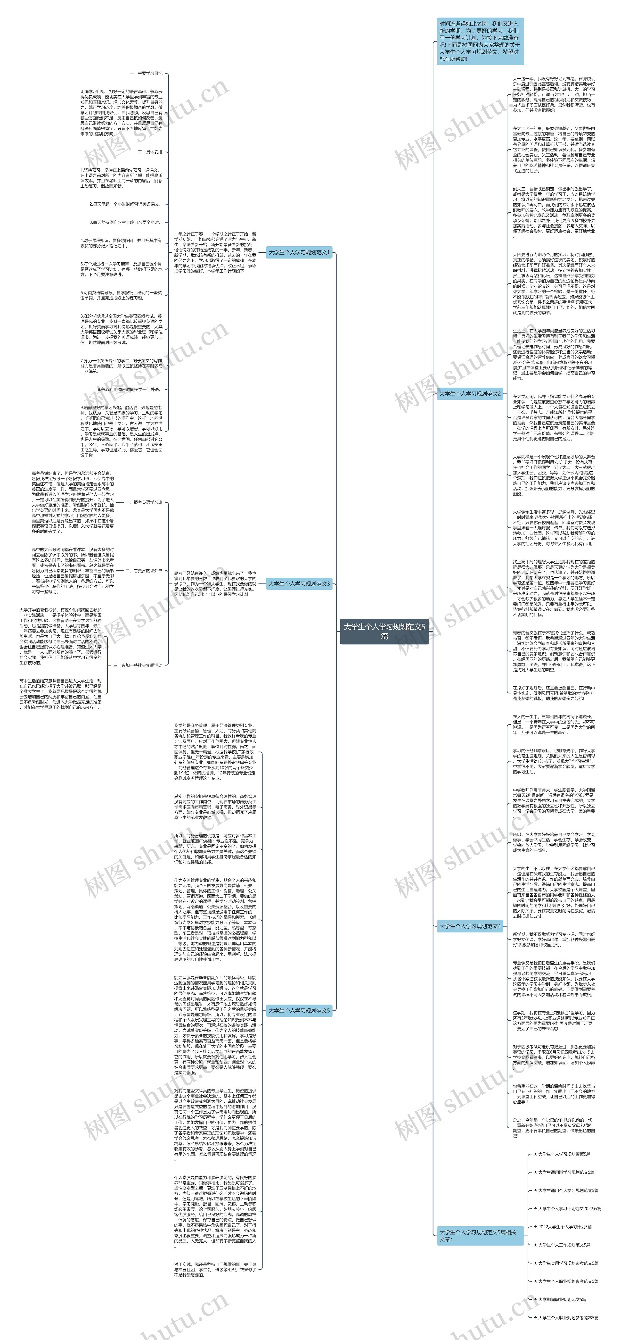 大学生个人学习规划范文5篇思维导图高清图 大学生个人学习规划范文5篇思维导图