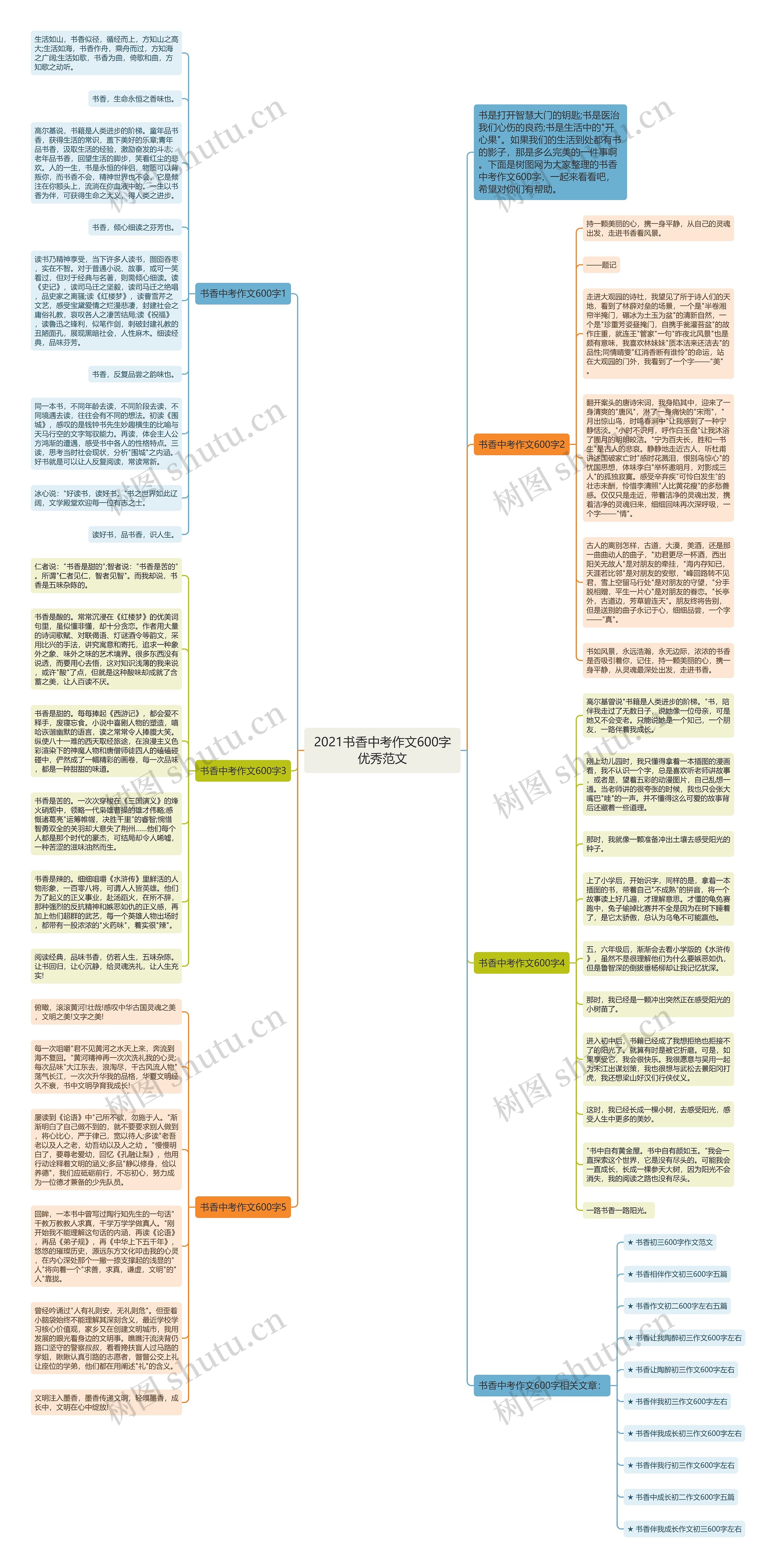 2021书香中考作文600字优秀范文思维导图