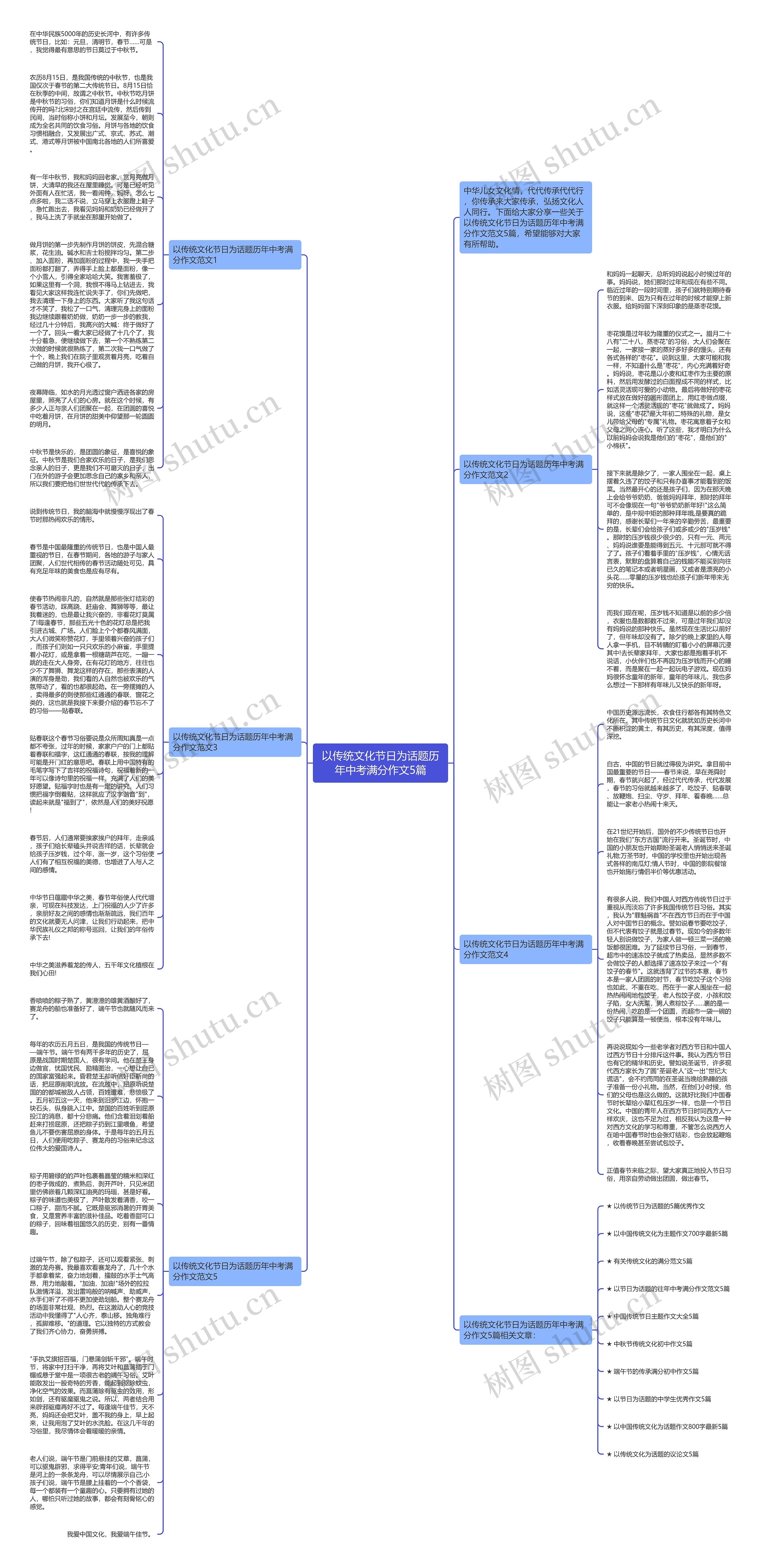 以传统文化节日为话题历年中考满分作文5篇思维导图