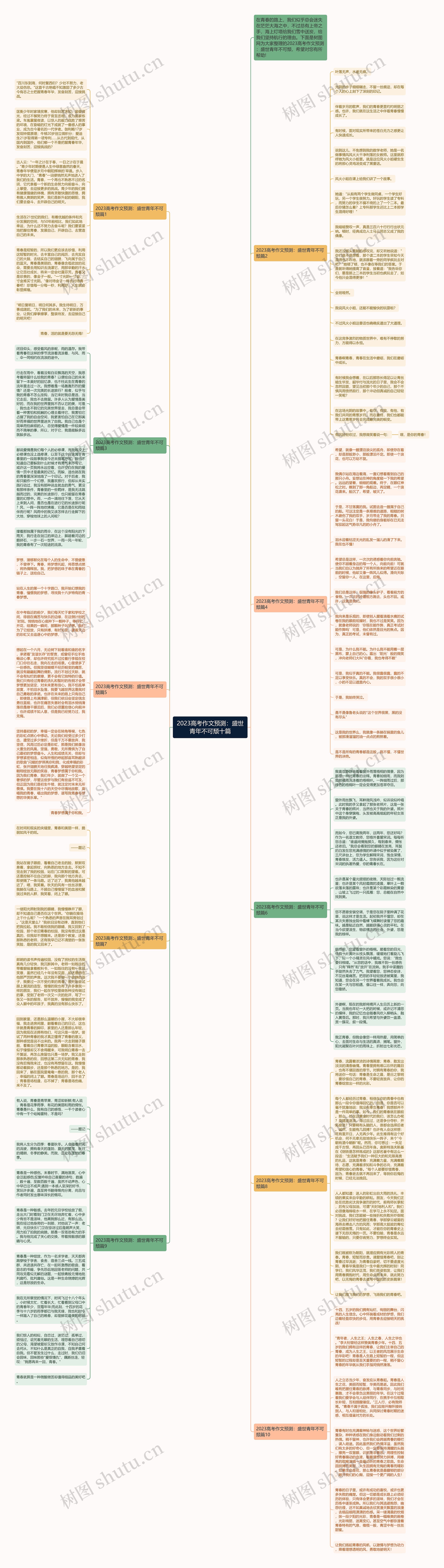 2023高考作文预测：盛世青年不可颓十篇思维导图