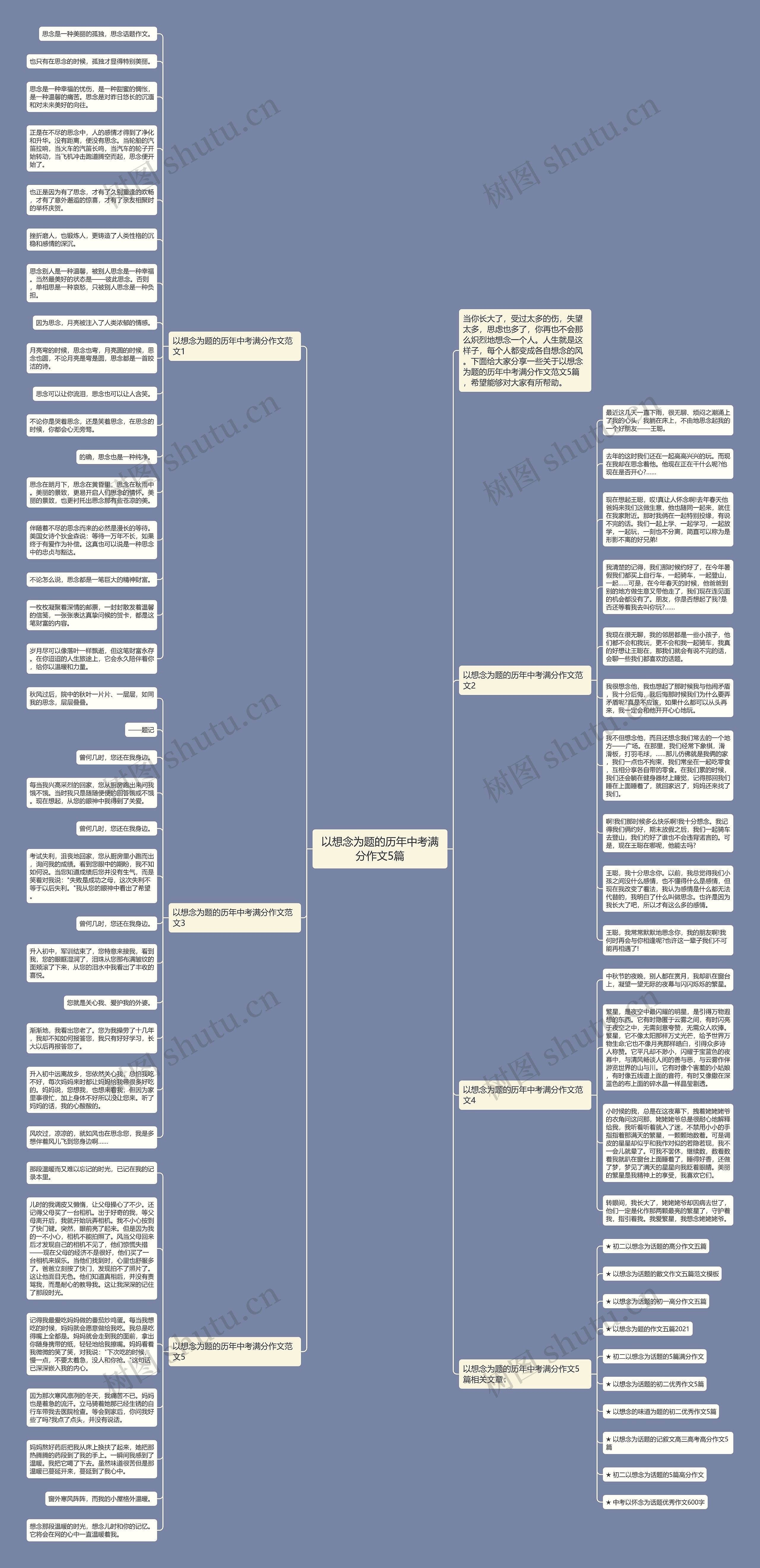以想念为题的历年中考满分作文5篇思维导图