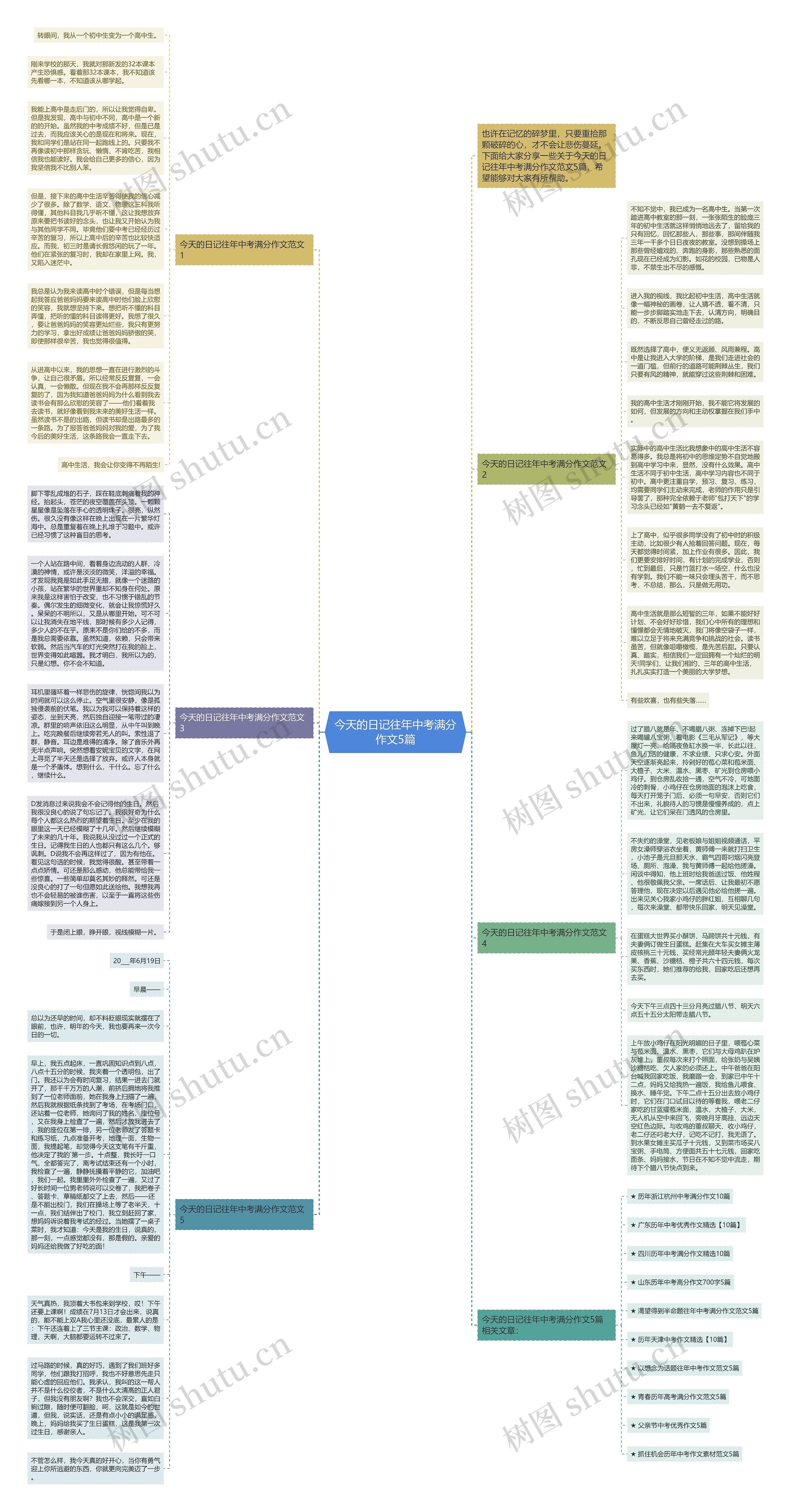 今天的日记往年中考满分作文5篇思维导图