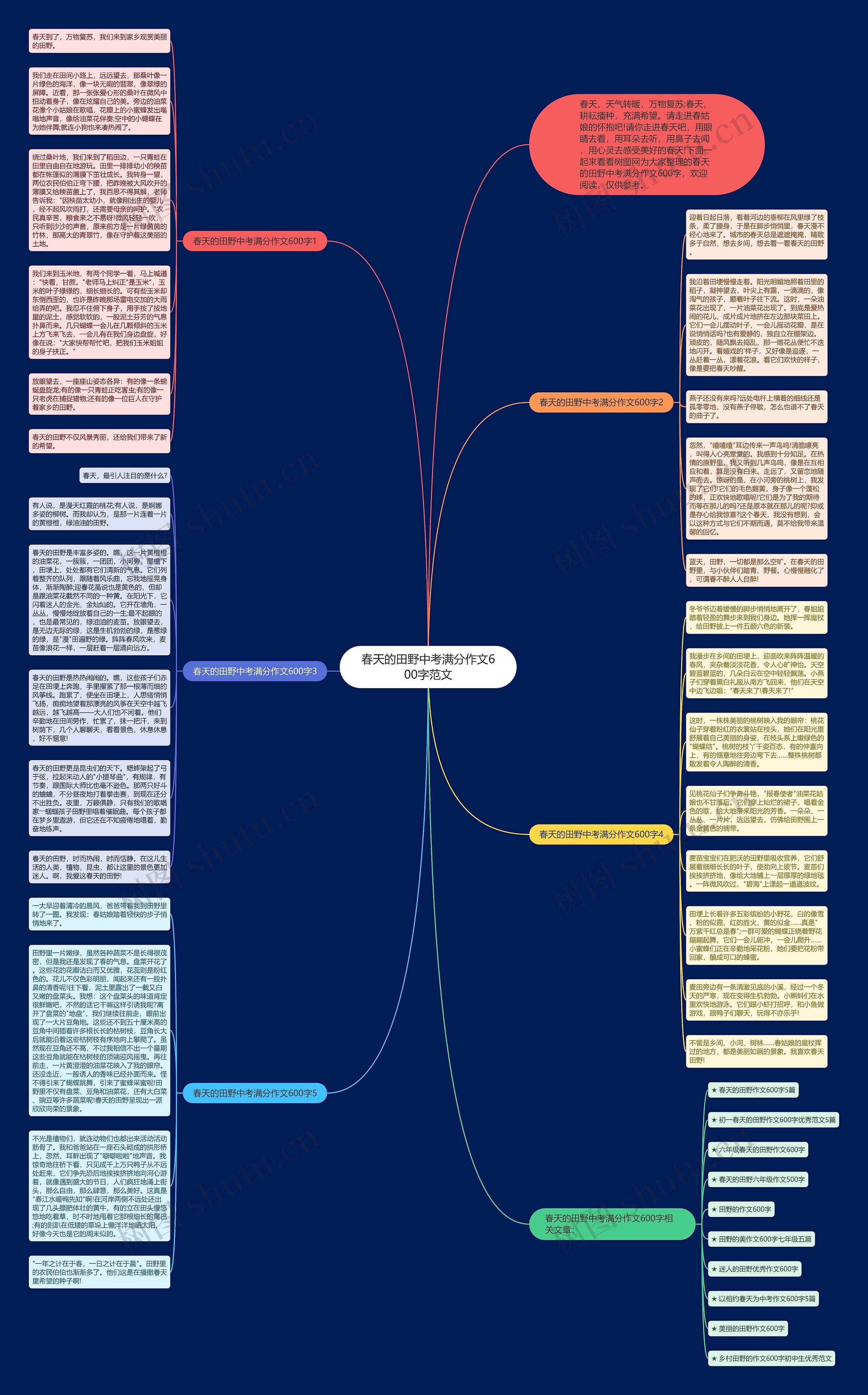 春天的田野中考满分作文600字范文思维导图