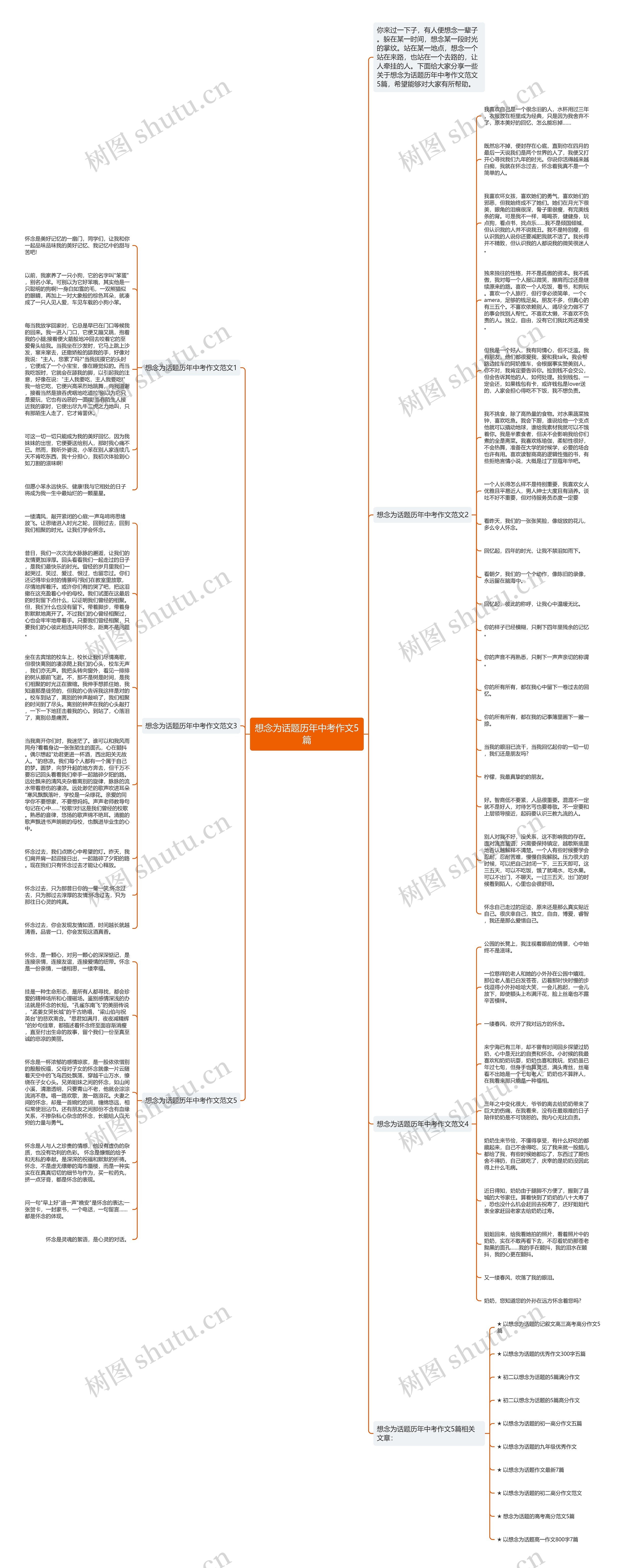 想念为话题历年中考作文5篇思维导图