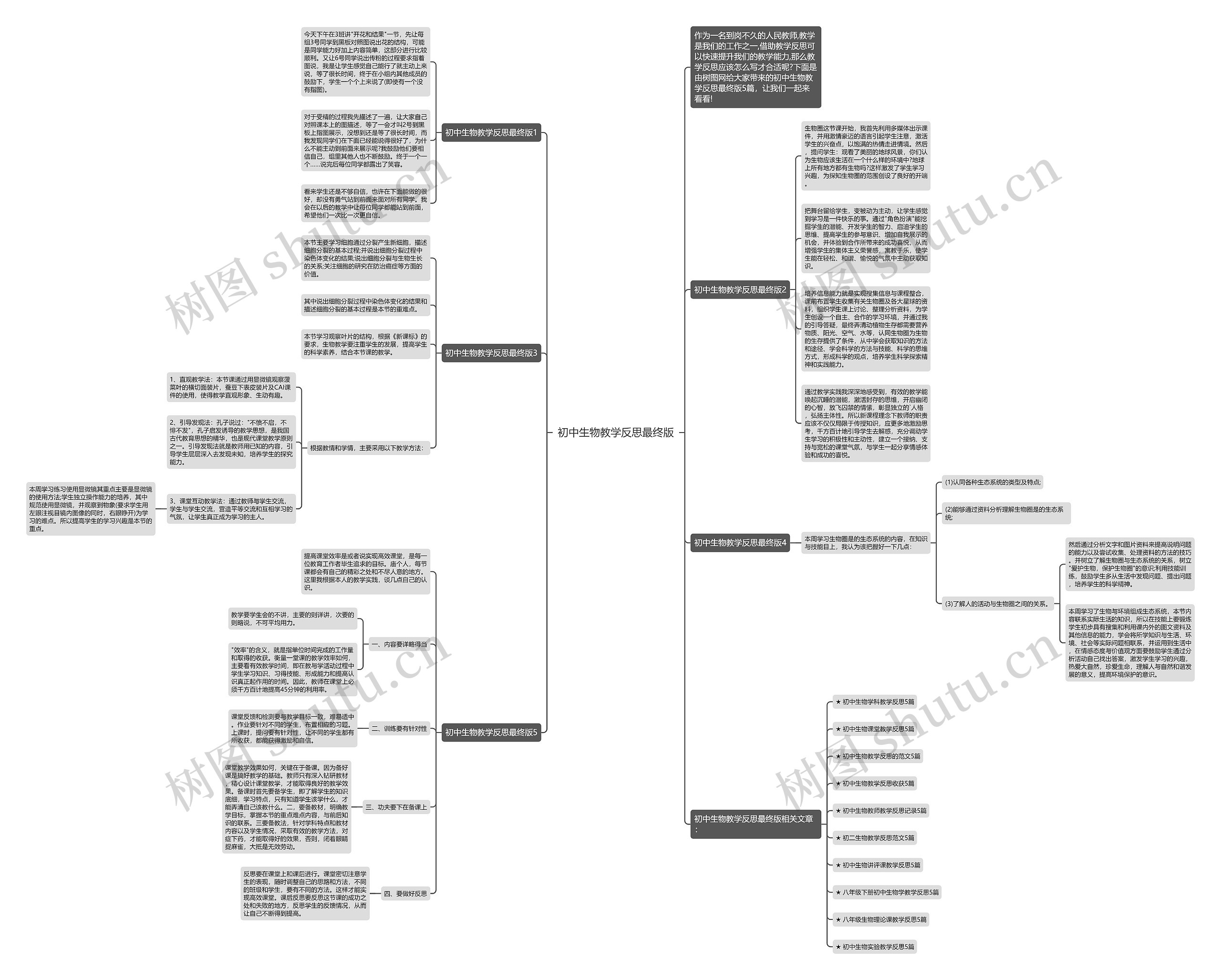 初中生物教学反思最终版思维导图