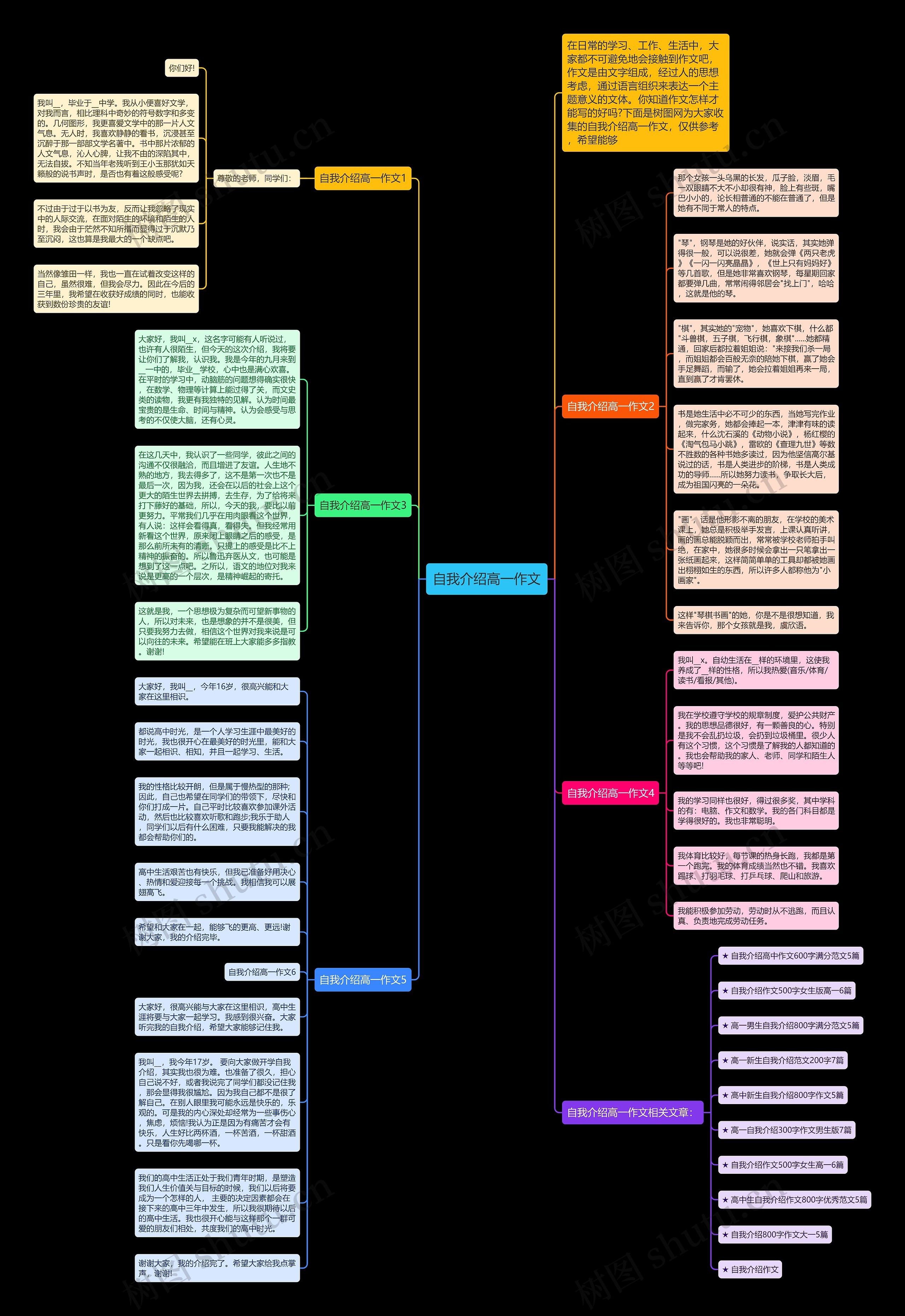 自我介绍高一作文思维导图