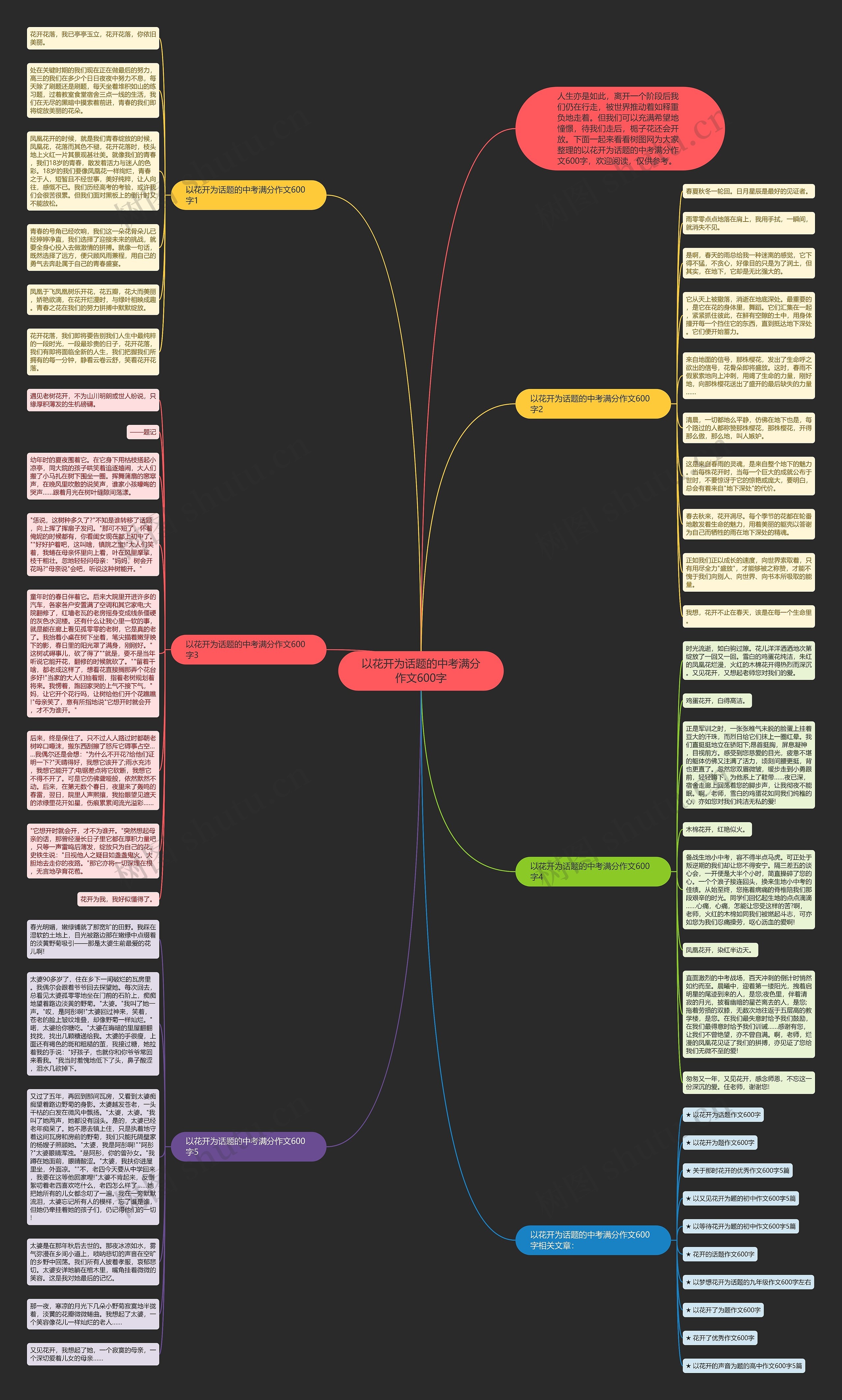 以花开为话题的中考满分作文600字思维导图
