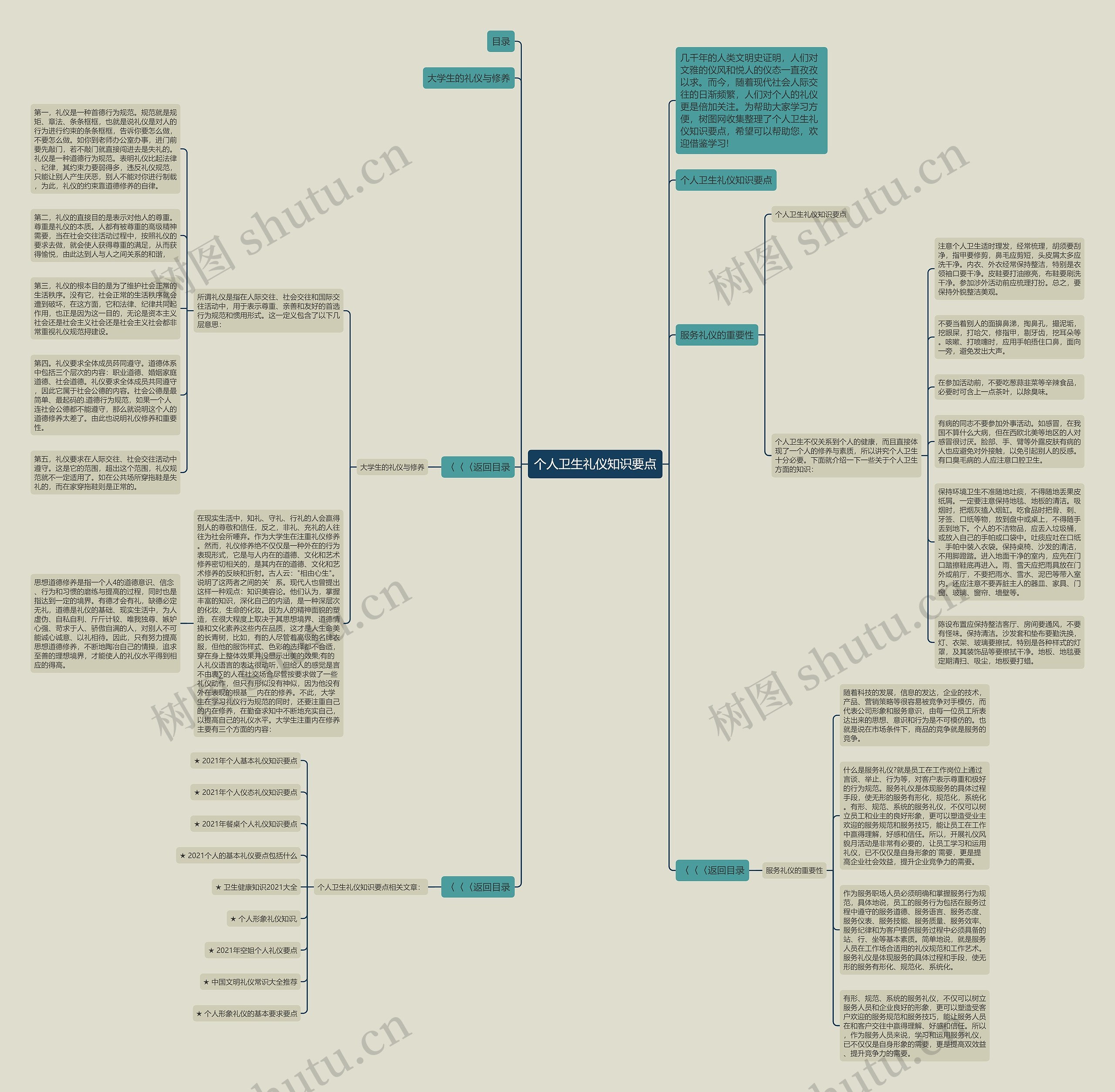 个人卫生礼仪知识要点思维导图
