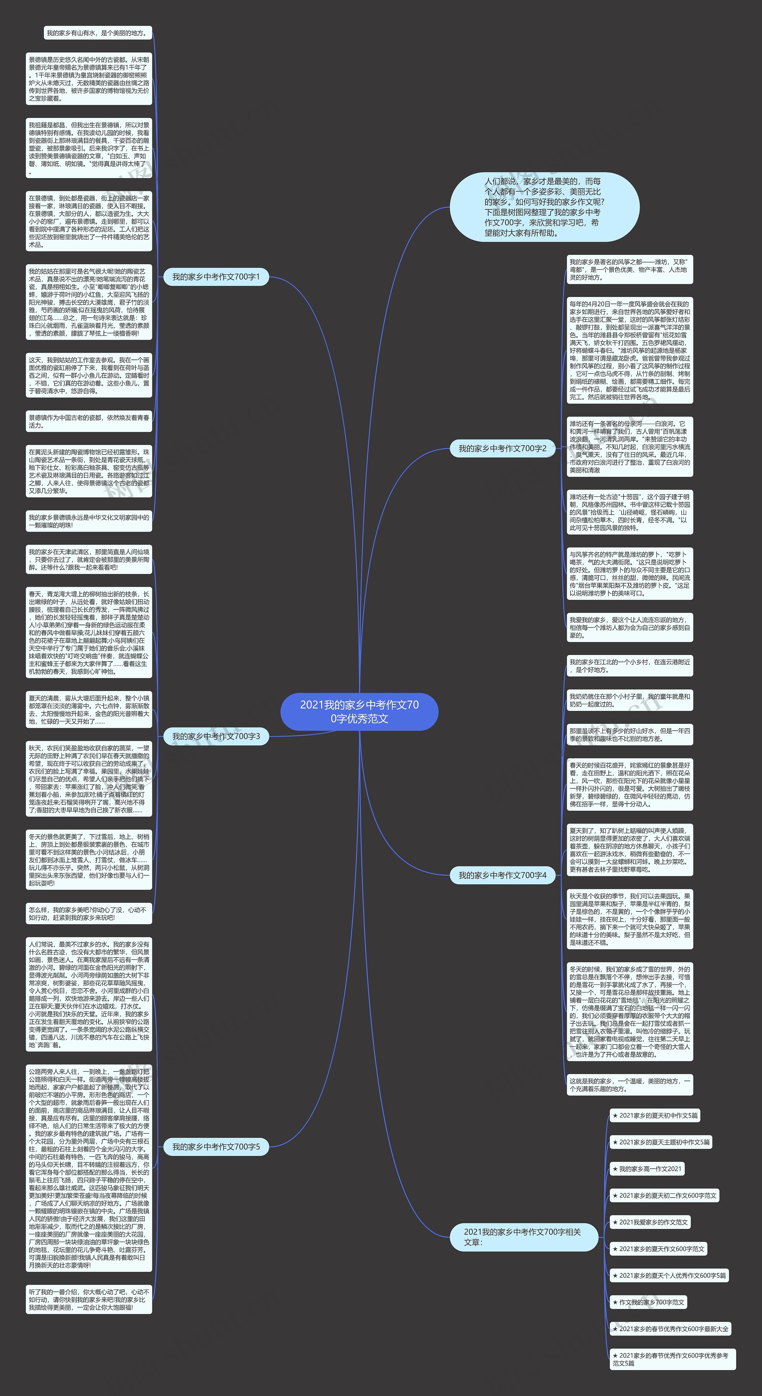 2021我的家乡中考作文700字优秀范文思维导图