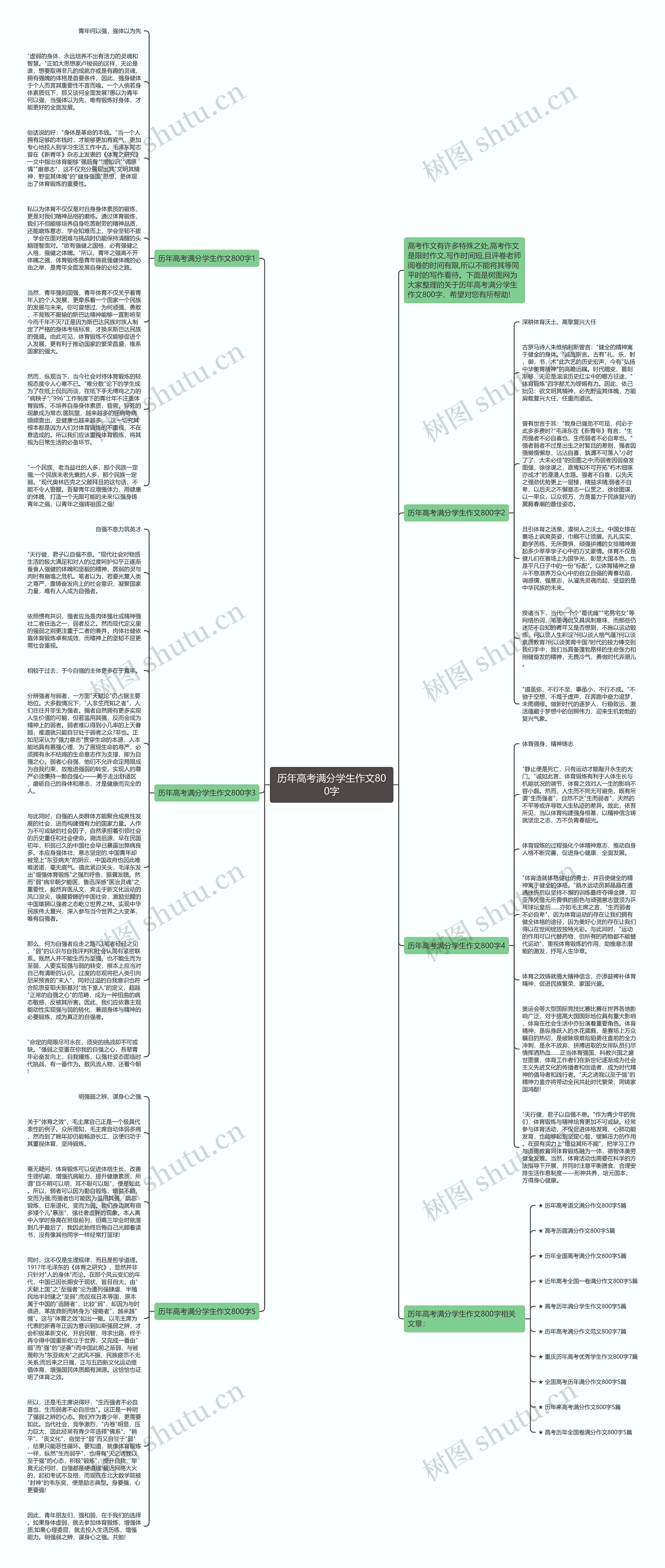 历年高考满分学生作文800字思维导图