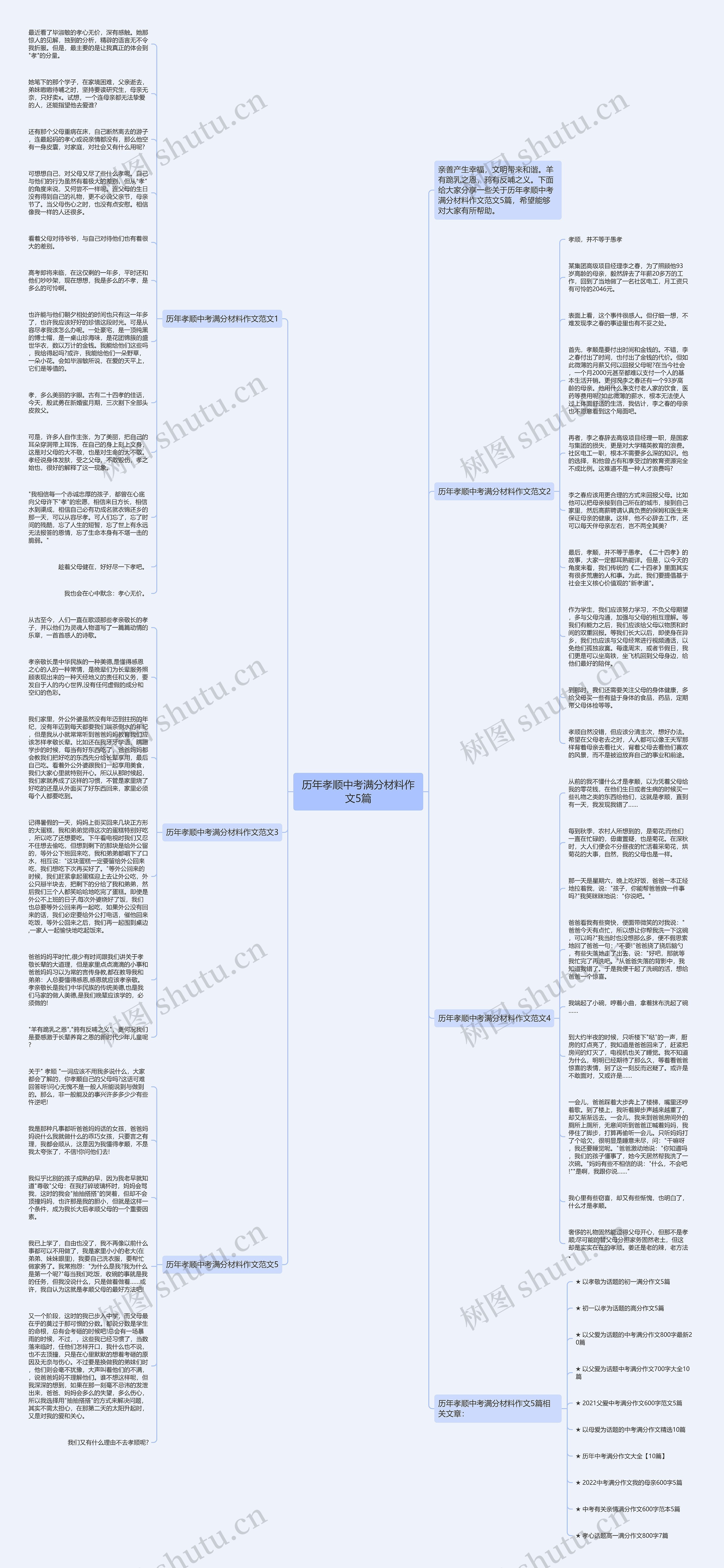 历年孝顺中考满分材料作文5篇思维导图