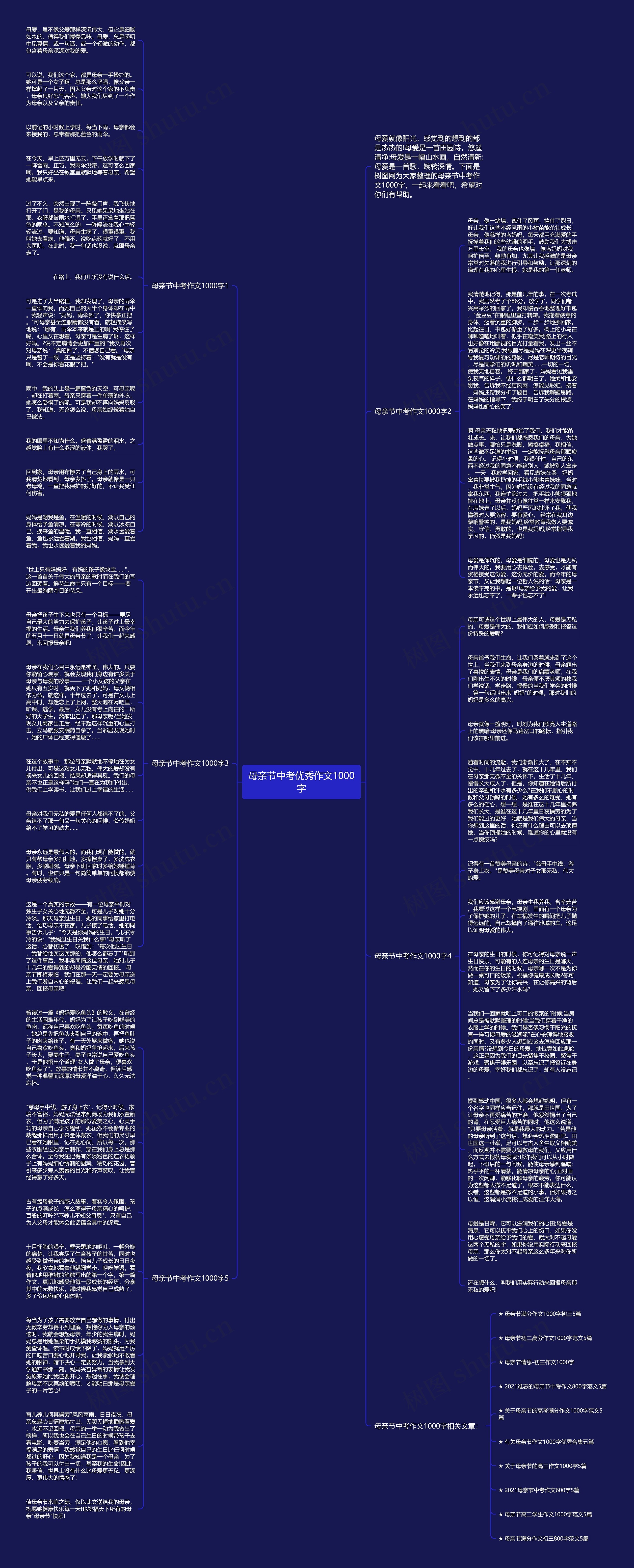 母亲节中考优秀作文1000字思维导图