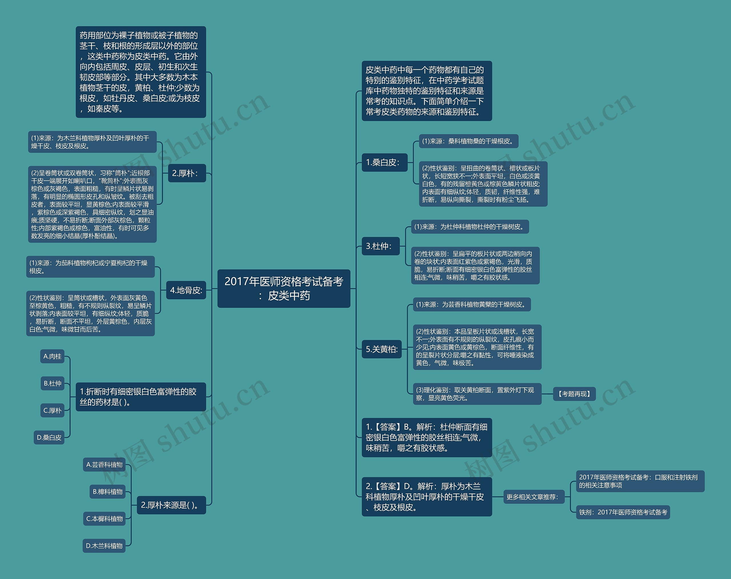 2017年医师资格考试备考：皮类中药思维导图