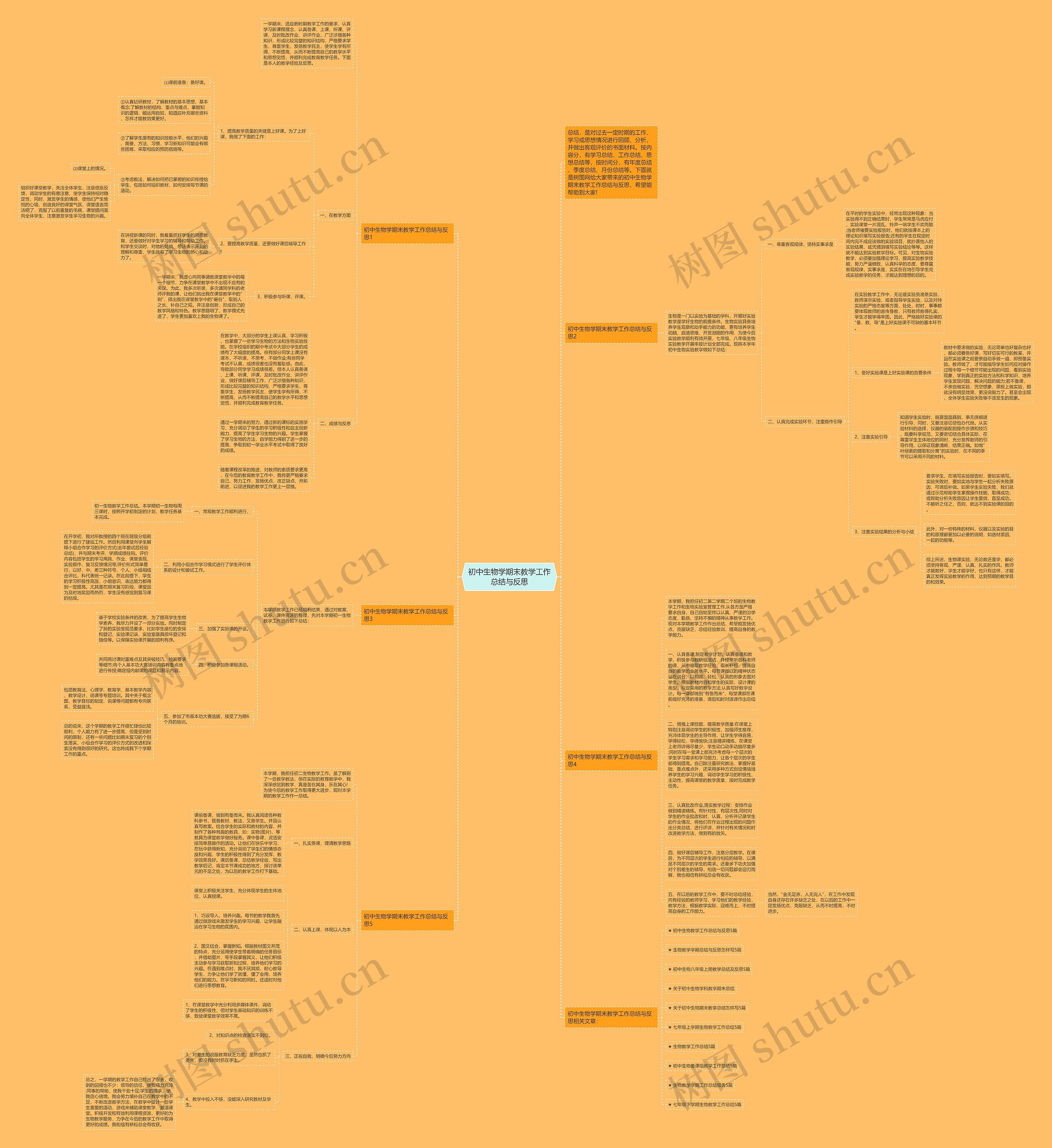 初中生物学期末教学工作总结与反思思维导图