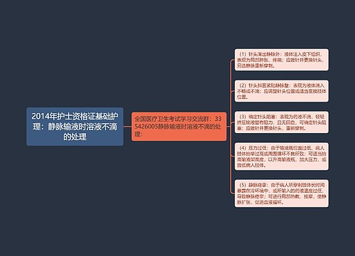 2014年护士资格证基础护理：静脉输液时溶液不滴的处理