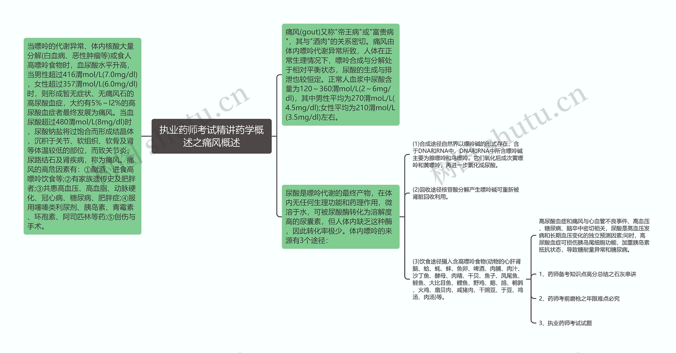 执业药师考试精讲药学概述之痛风概述思维导图