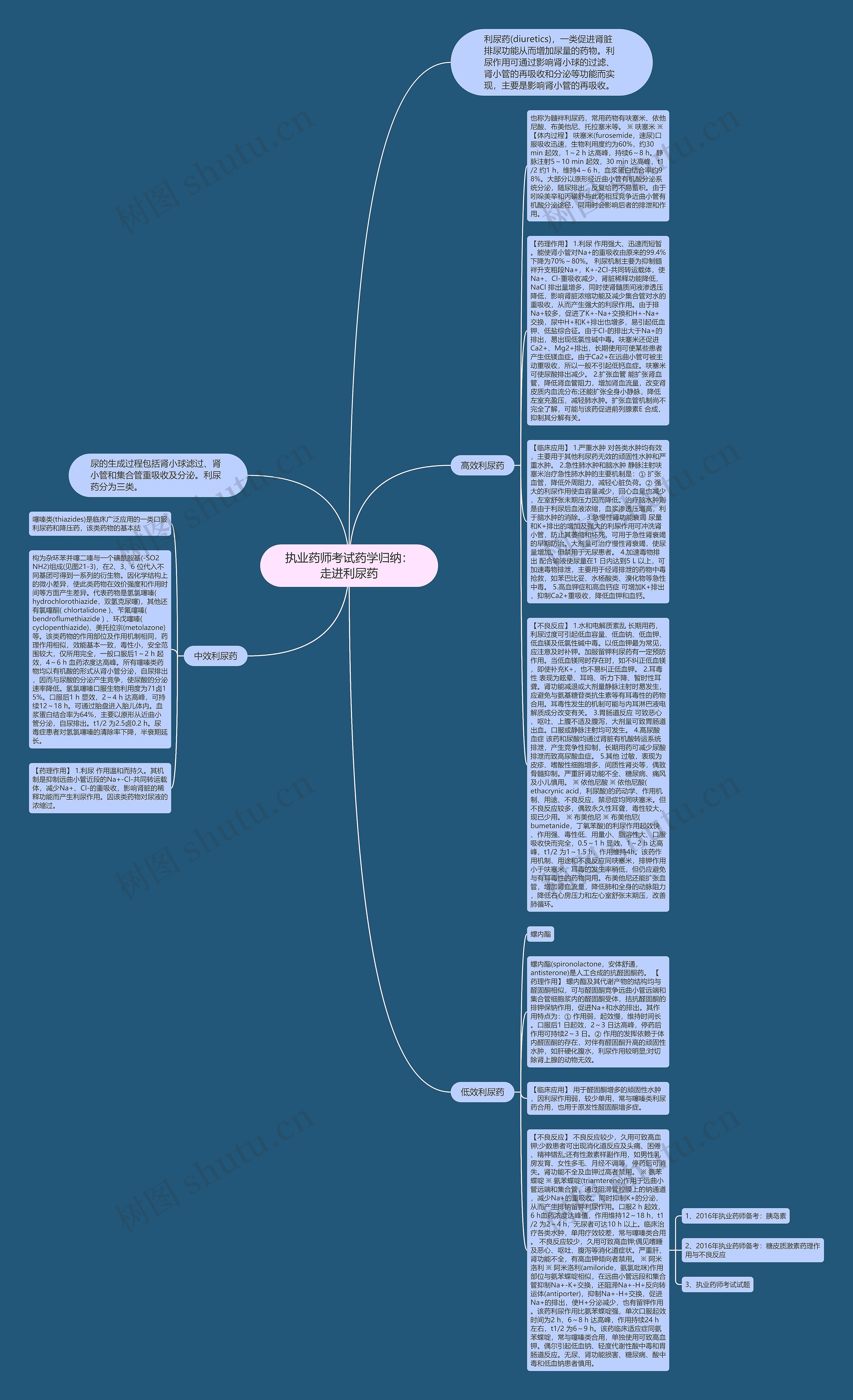 执业药师考试药学归纳:走进利尿药思维导图高清图 执业药师考试药学归纳:走进利尿药思维导图
