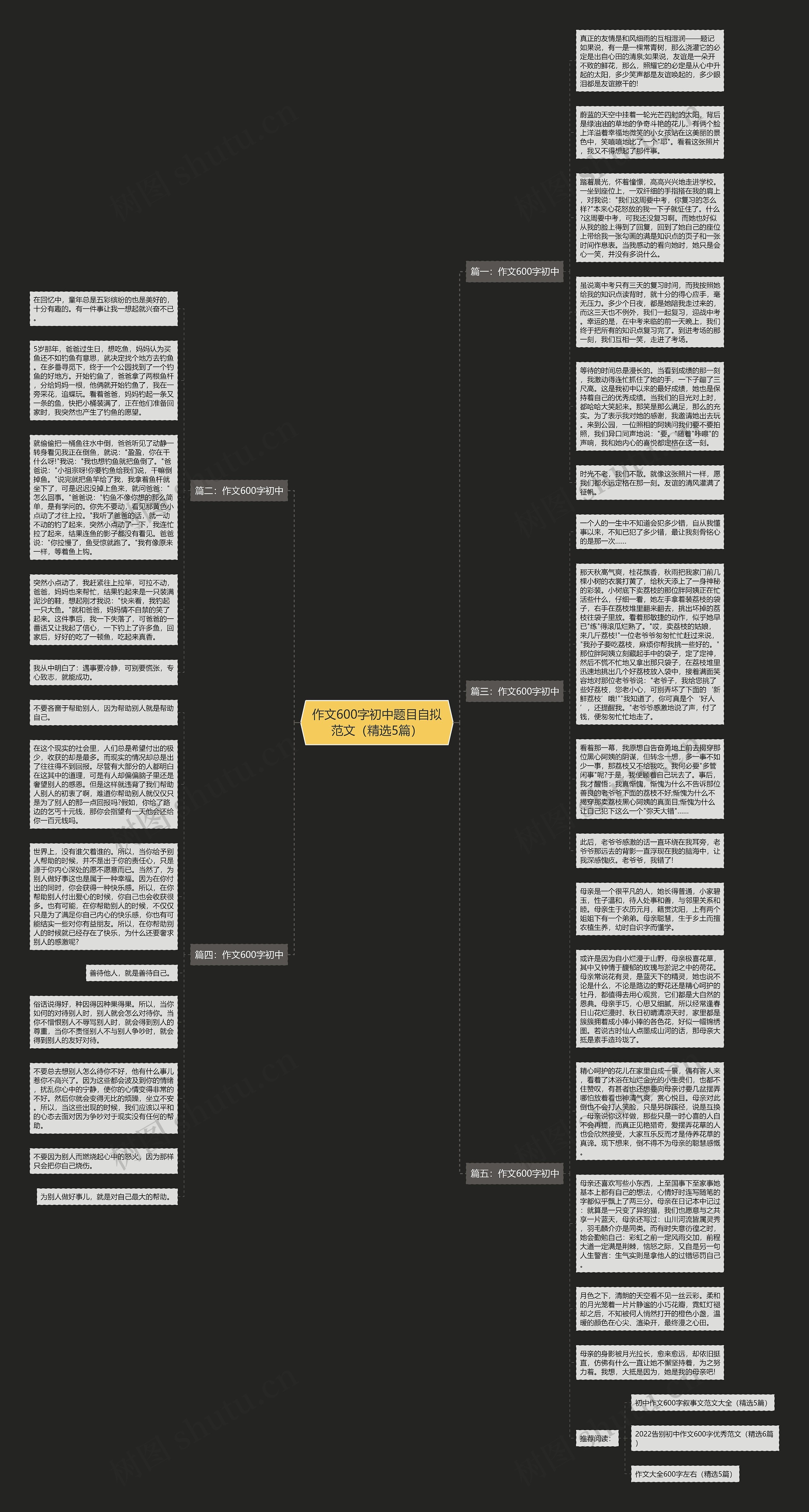 作文600字初中题目自拟范文（精选5篇）思维导图