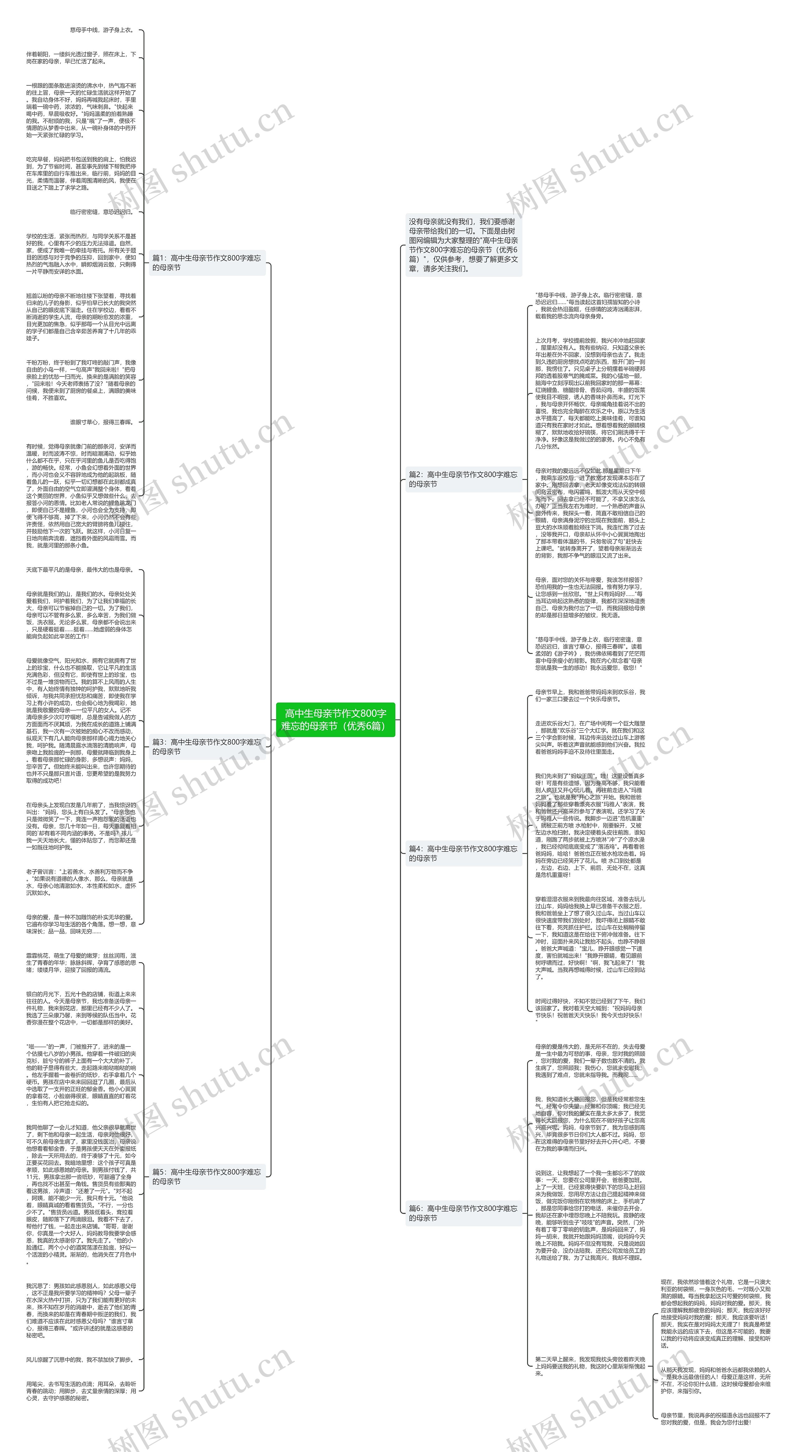 高中生母亲节作文800字难忘的母亲节（优秀6篇）思维导图