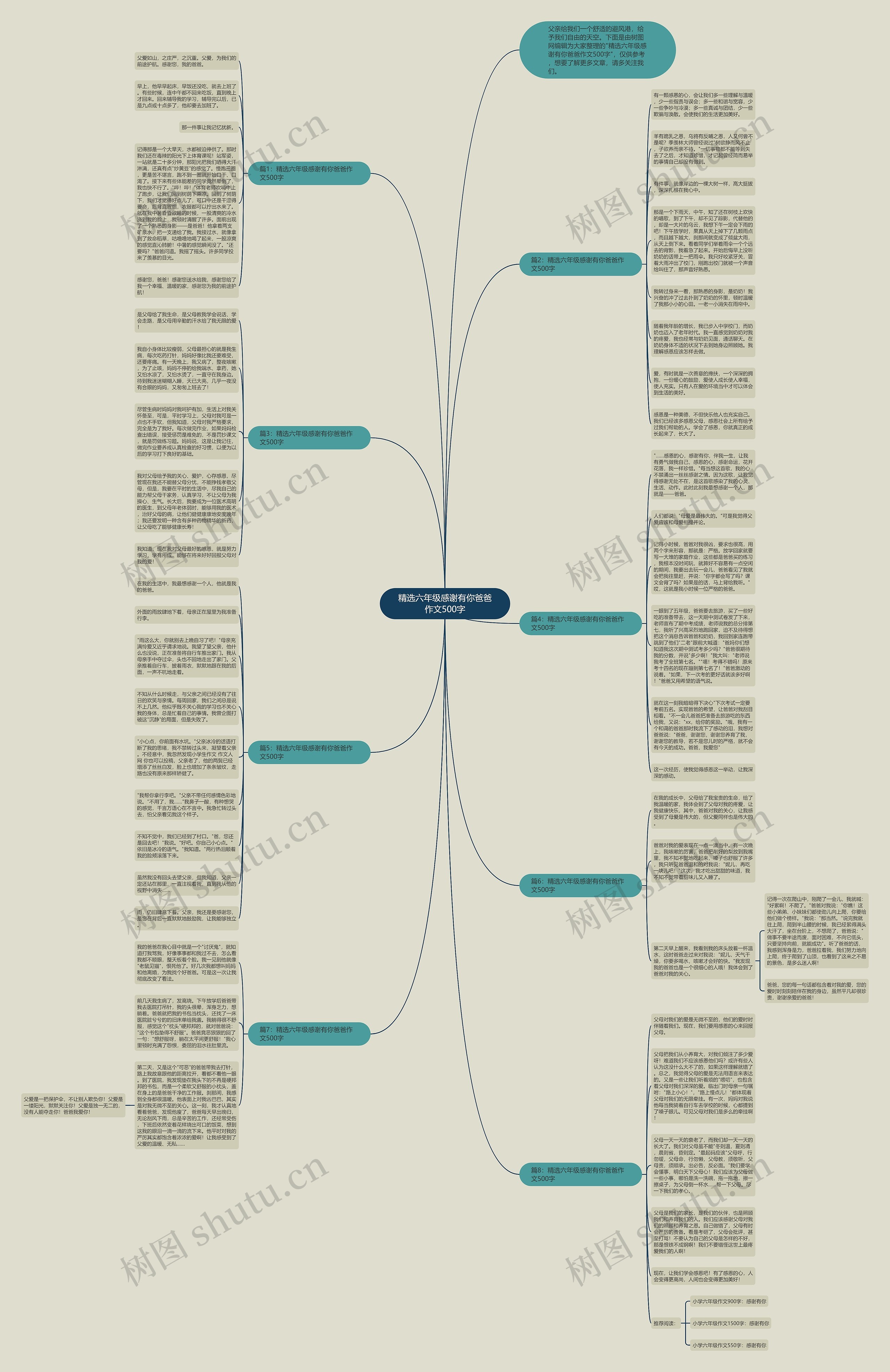 精选六年级感谢有你爸爸作文500字思维导图