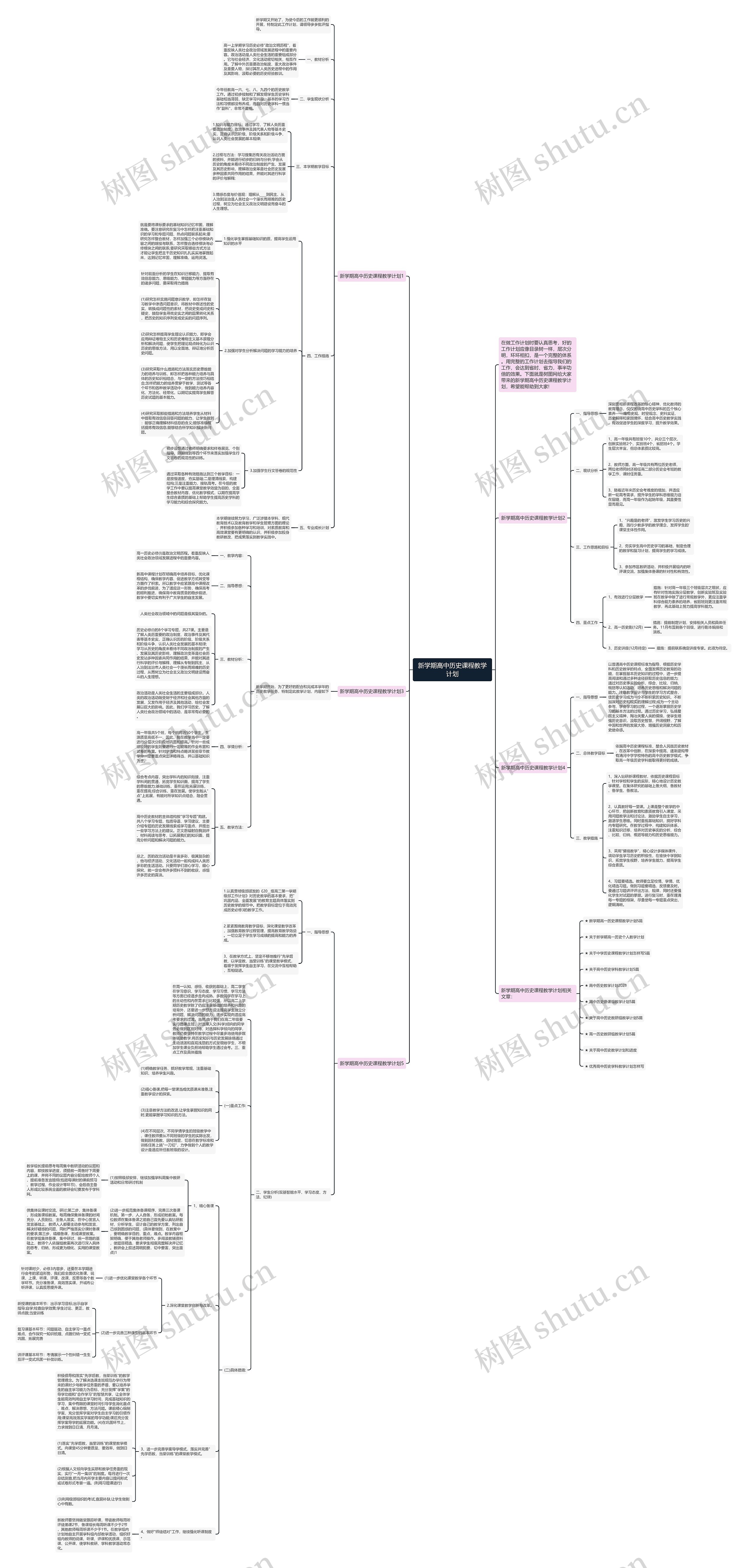 新学期高中历史课程教学计划思维导图