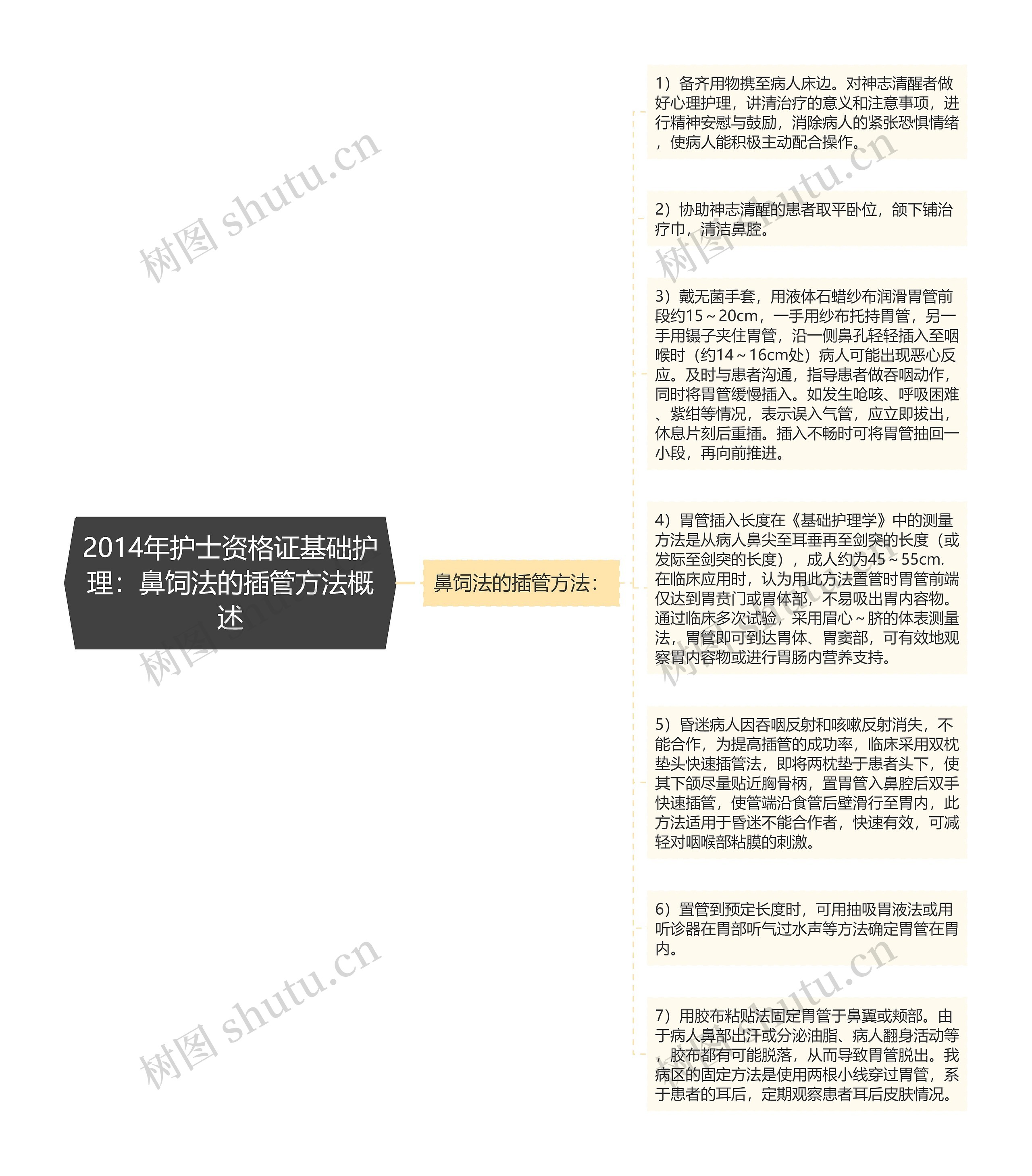 2014年护士资格证基础护理：鼻饲法的插管方法概述思维导图