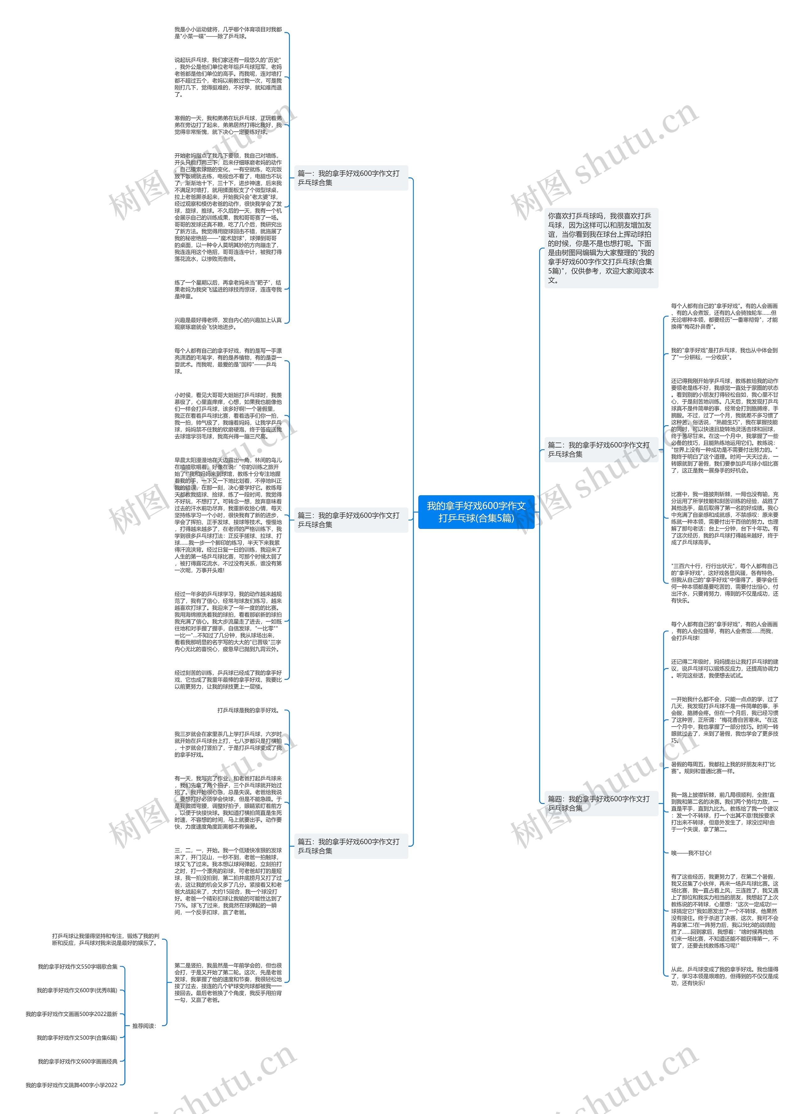 我的拿手好戏600字作文打乒乓球(合集5篇)思维导图