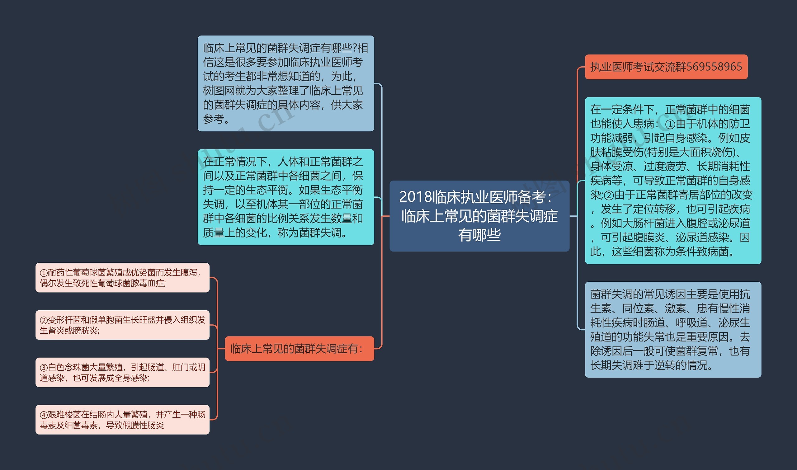 2018临床执业医师备考：临床上常见的菌群失调症有哪些思维导图