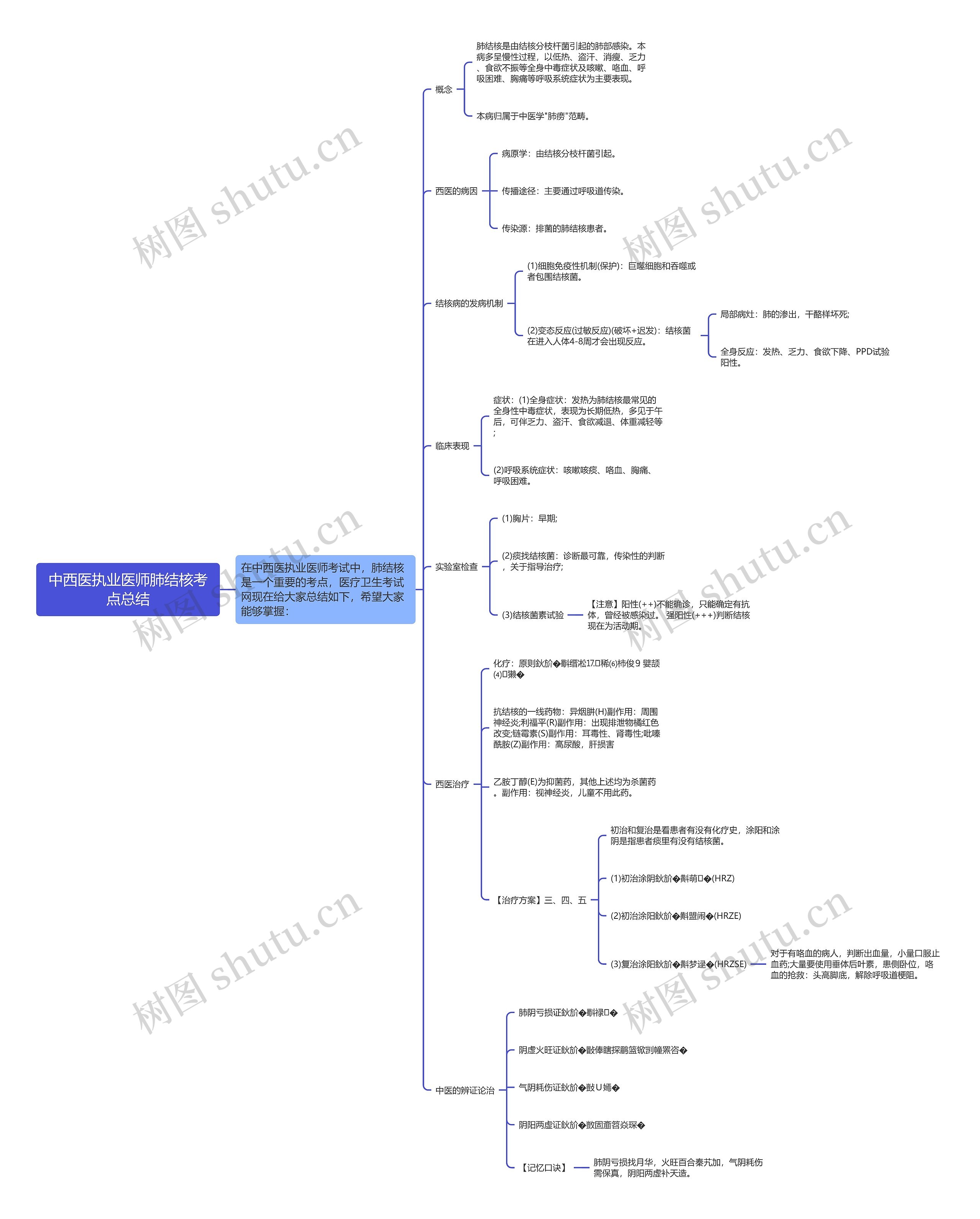 中西医执业医师肺结核考点总结思维导图