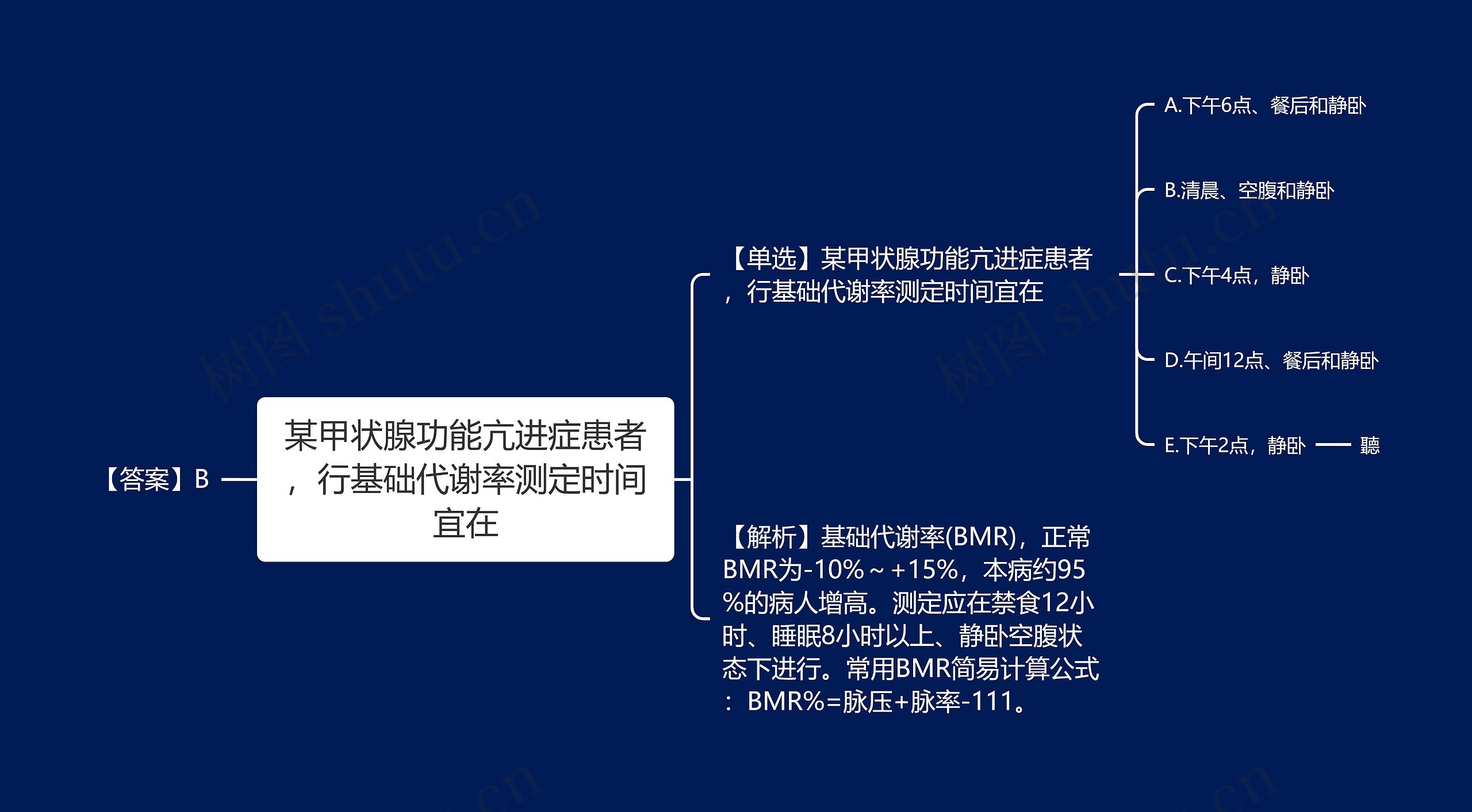 某甲状腺功能亢进症患者，行基础代谢率测定时间宜在