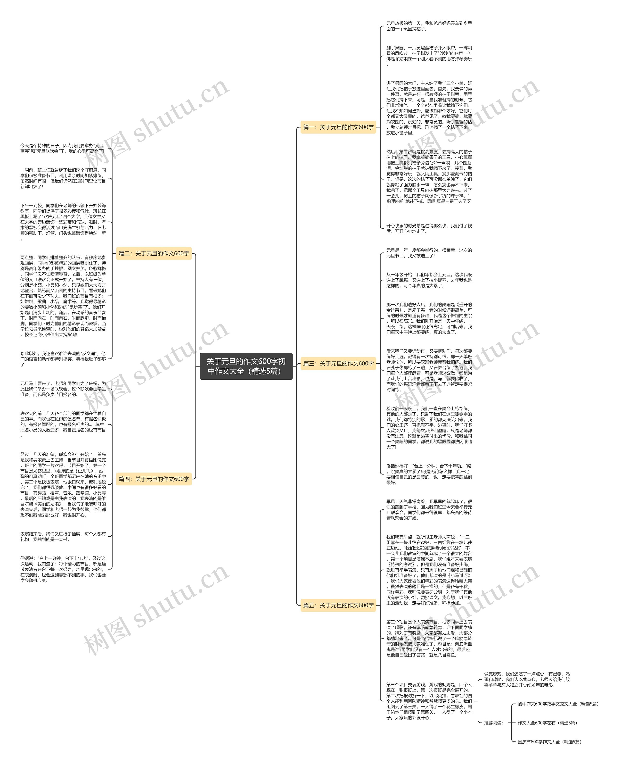 关于元旦的作文600字初中作文大全（精选5篇）思维导图