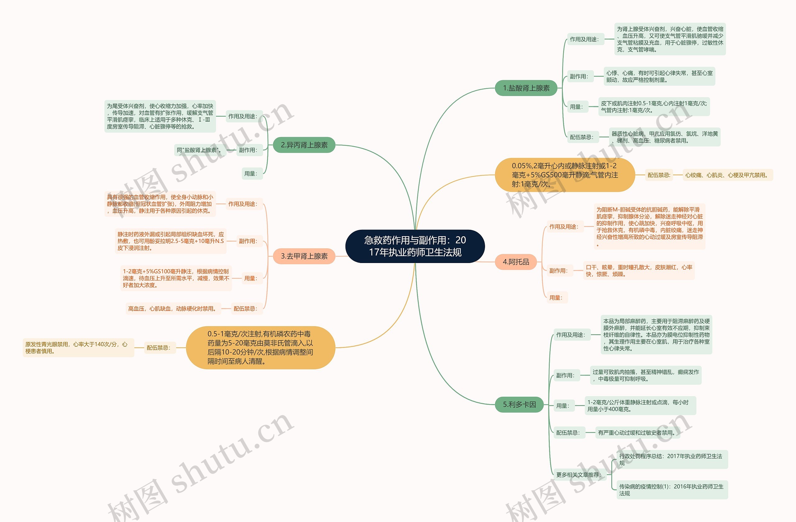 急救药作用与副作用：2017年执业药师卫生法规思维导图