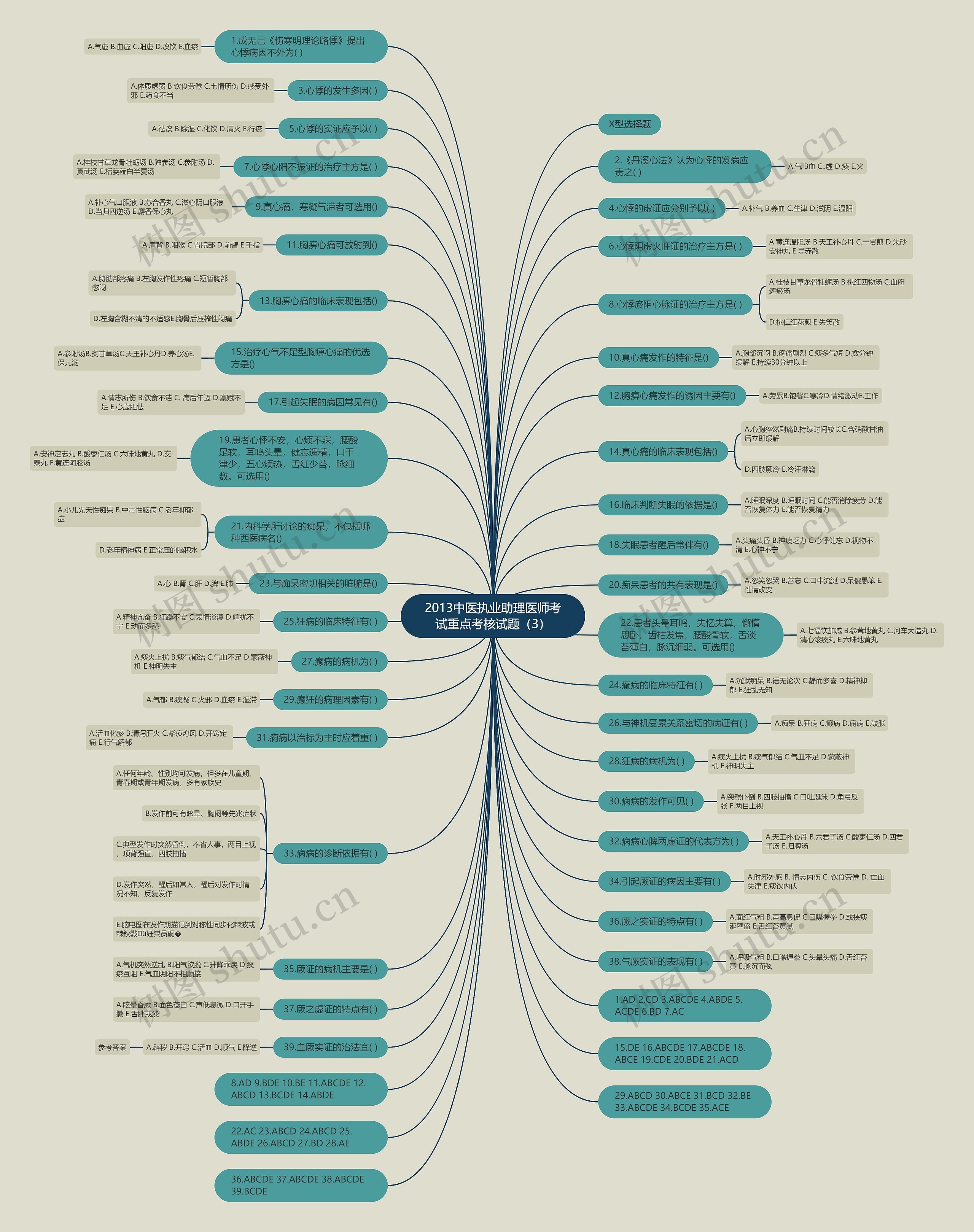 2013中医执业助理医师考试重点考核试题（3）思维导图