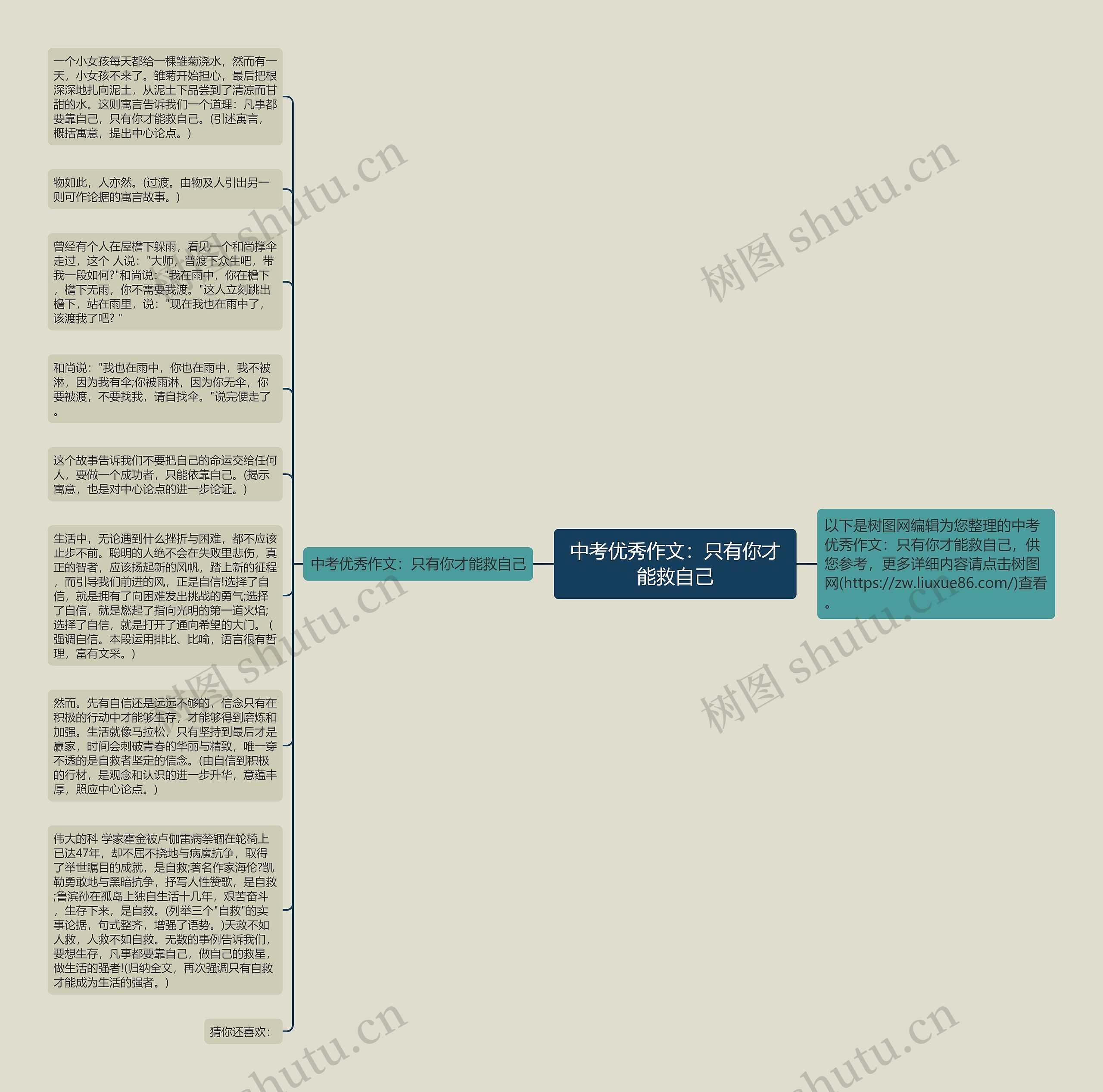 中考优秀作文：只有你才能救自己思维导图