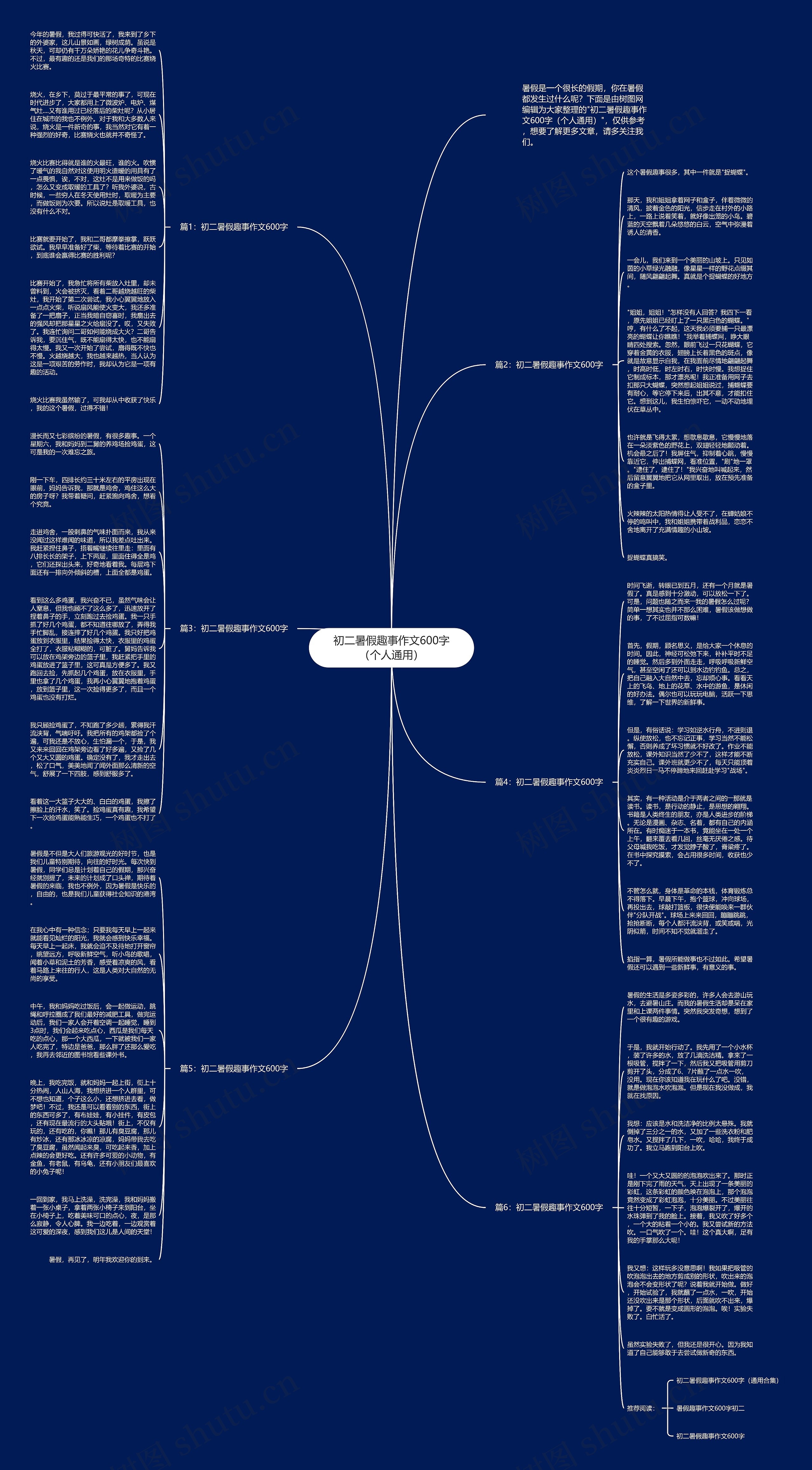 初二暑假趣事作文600字（个人通用）思维导图