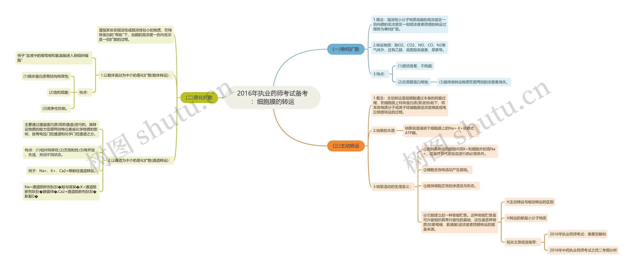 2016年执业药师考试备考：细胞膜的转运思维导图