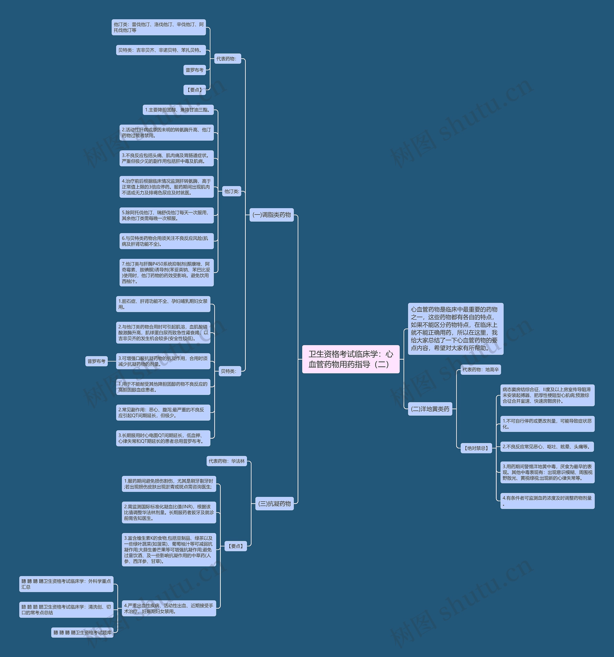 卫生资格考试临床学：心血管药物用药指导（二）思维导图