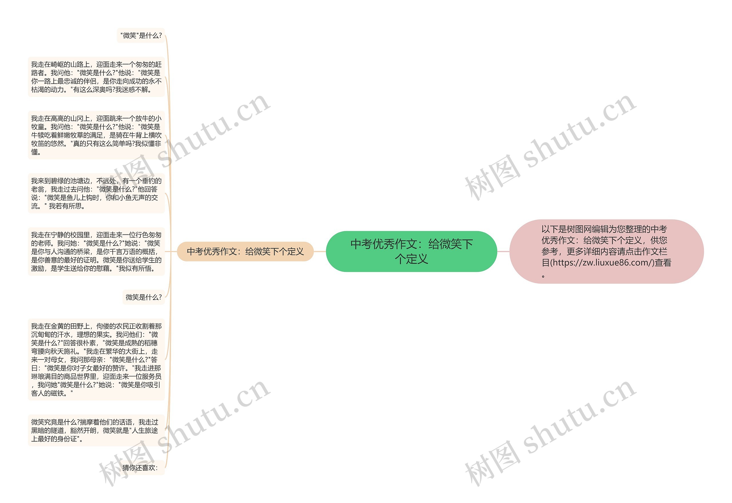 中考优秀作文：给微笑下个定义思维导图