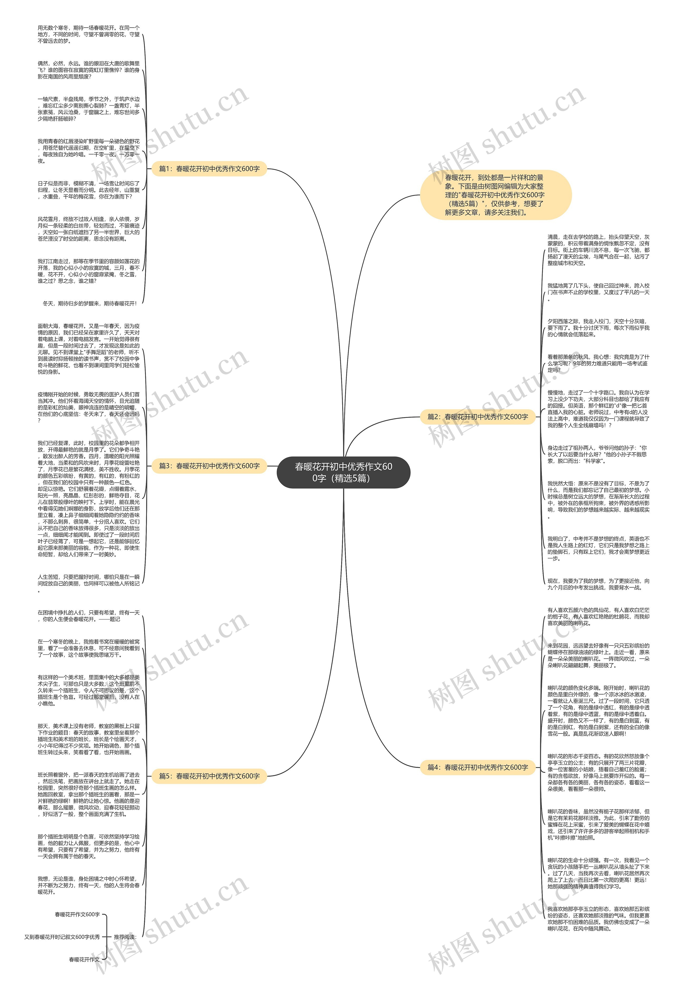 春暖花开初中优秀作文600字（精选5篇）思维导图